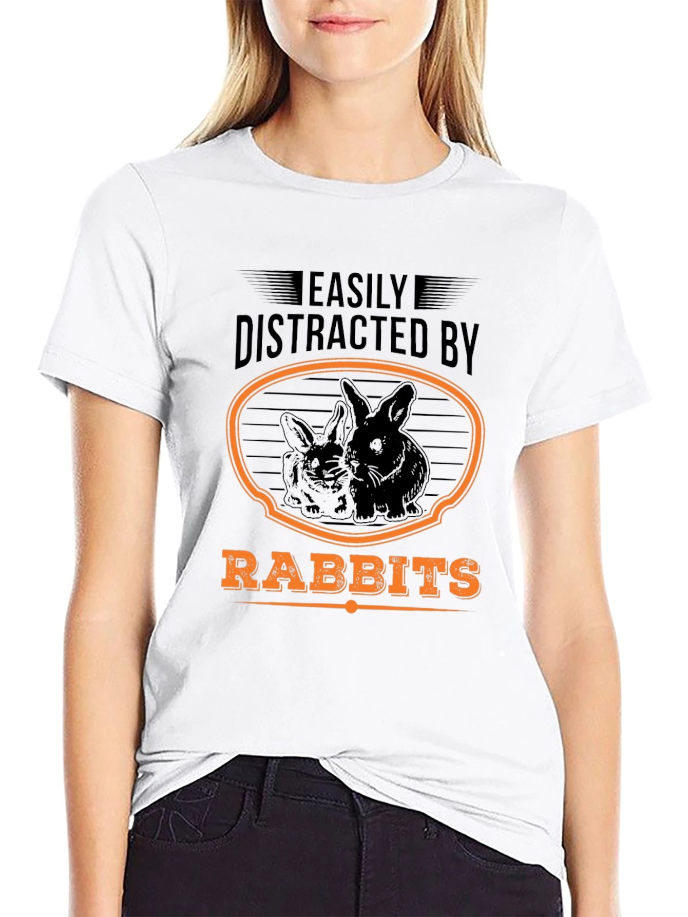 Black Easily Distracted By Rabbits T-Shirt view 9
