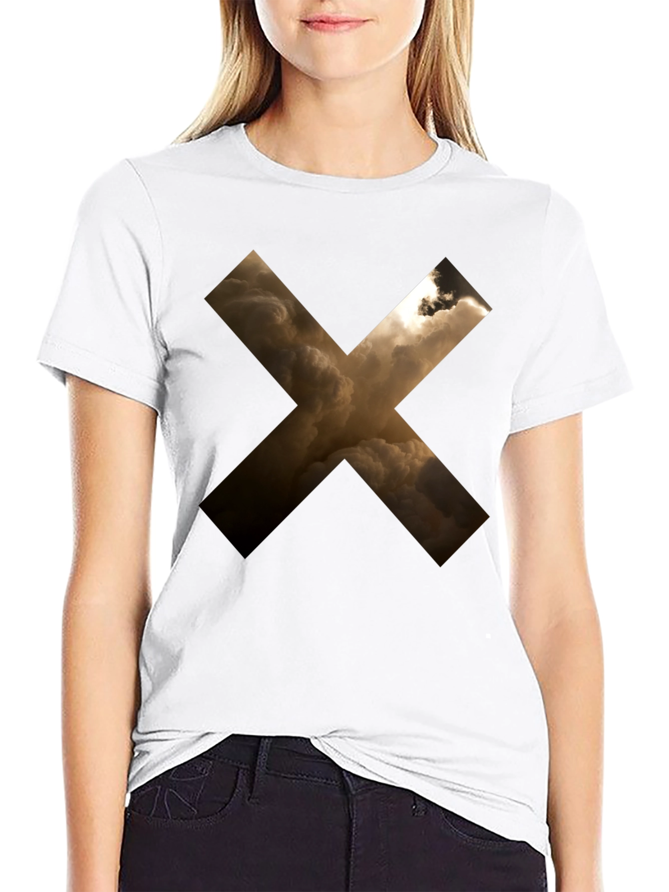 Black Abstract Cloud Cross Graphic Black T-Shirt view 9