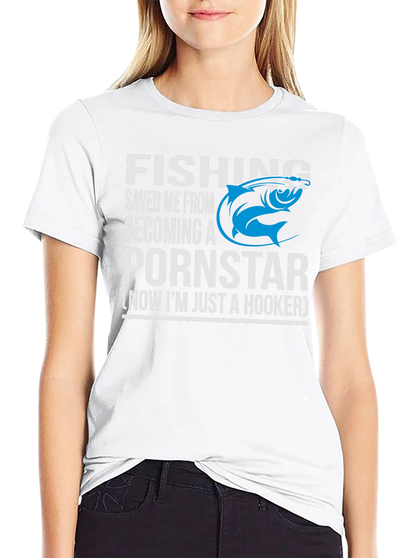 Black Fishing Saved Me Humor Graphic T-Shirt view 9