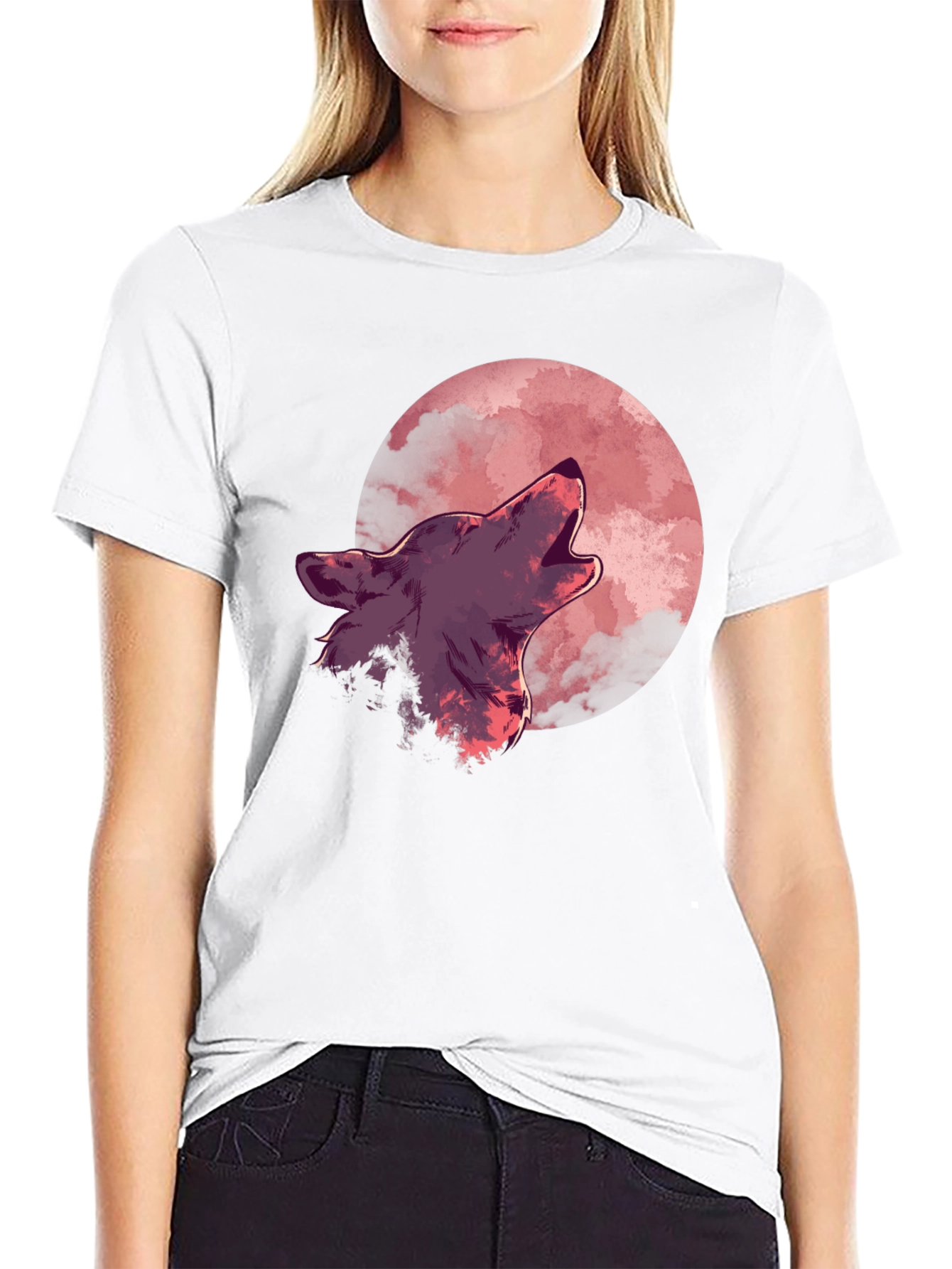 Black Wolf Howling at Moon Graphic Tee view 9