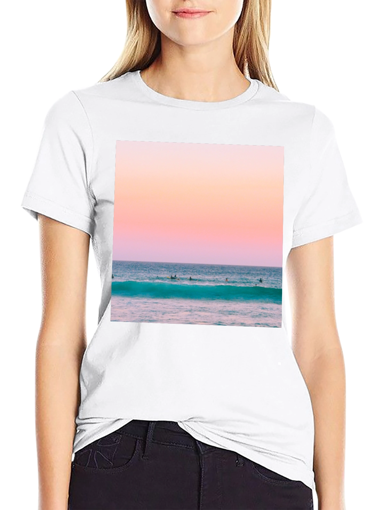 Black Sunset Ocean Wave Graphic T-Shirt view 9