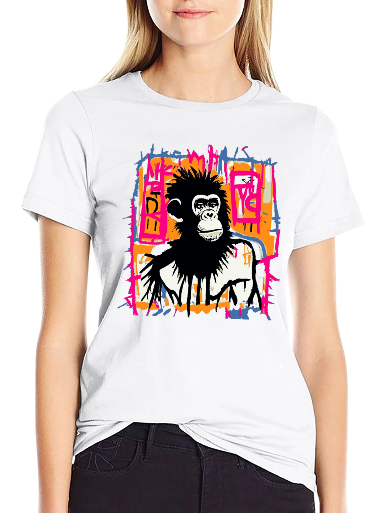 Black Abstract Monkey Graphic Tee - Black view 9