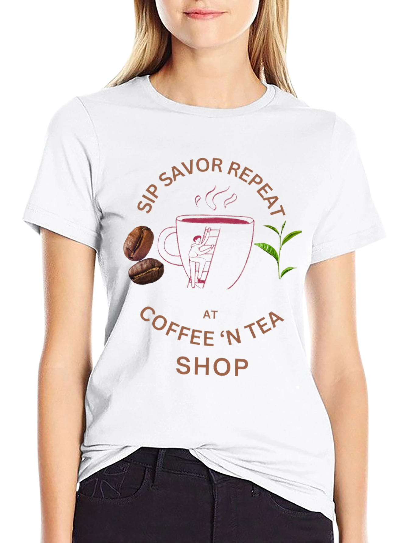 Black Sip Savor Repeat Coffee & Tea T-Shirt view 9