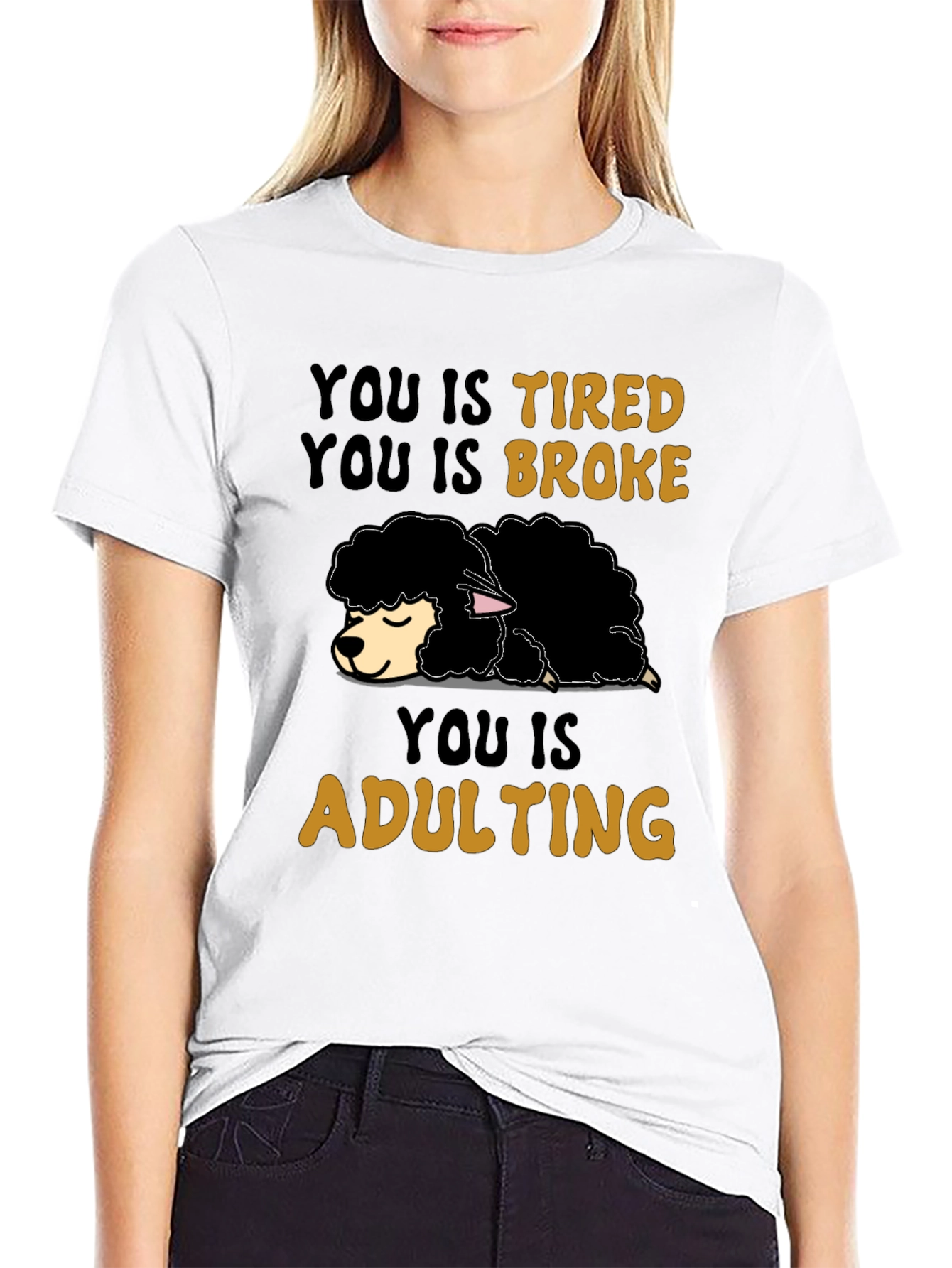 Black Tired Broke Adulting Sheep Graphic Tee view 9