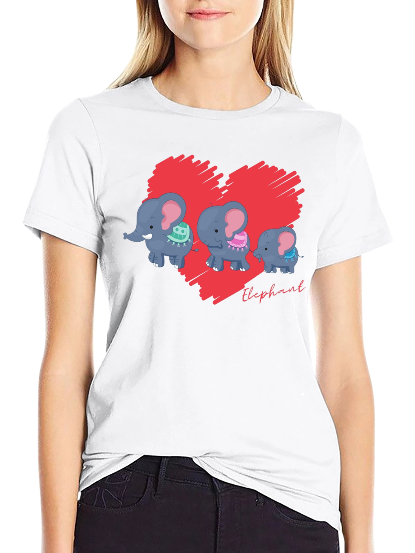 Black Elephant Family Heart Graphic Black T-Shirt view 9