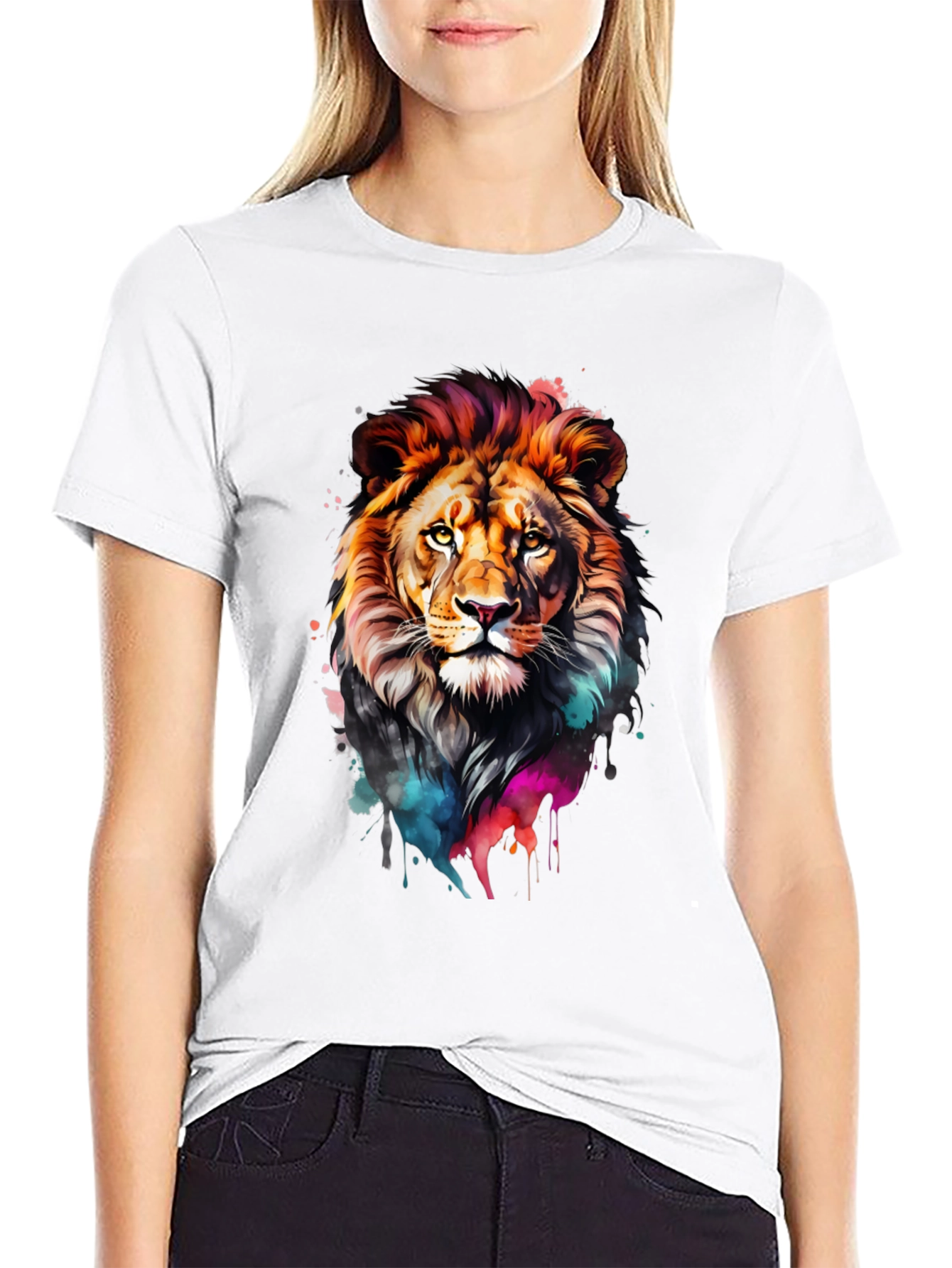 Black Vibrant Lion Graphic Black T-Shirt view 9
