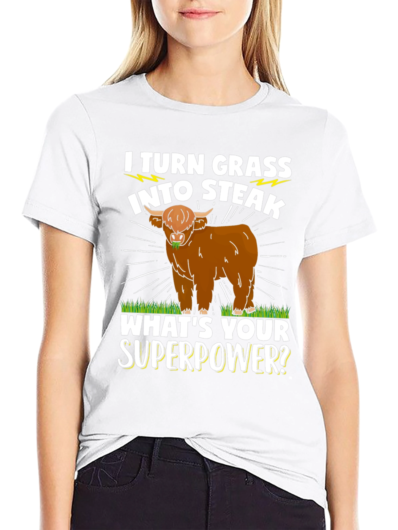 Black I Turn Grass Into Steak T-Shirt - Funny Cow Tee view 9