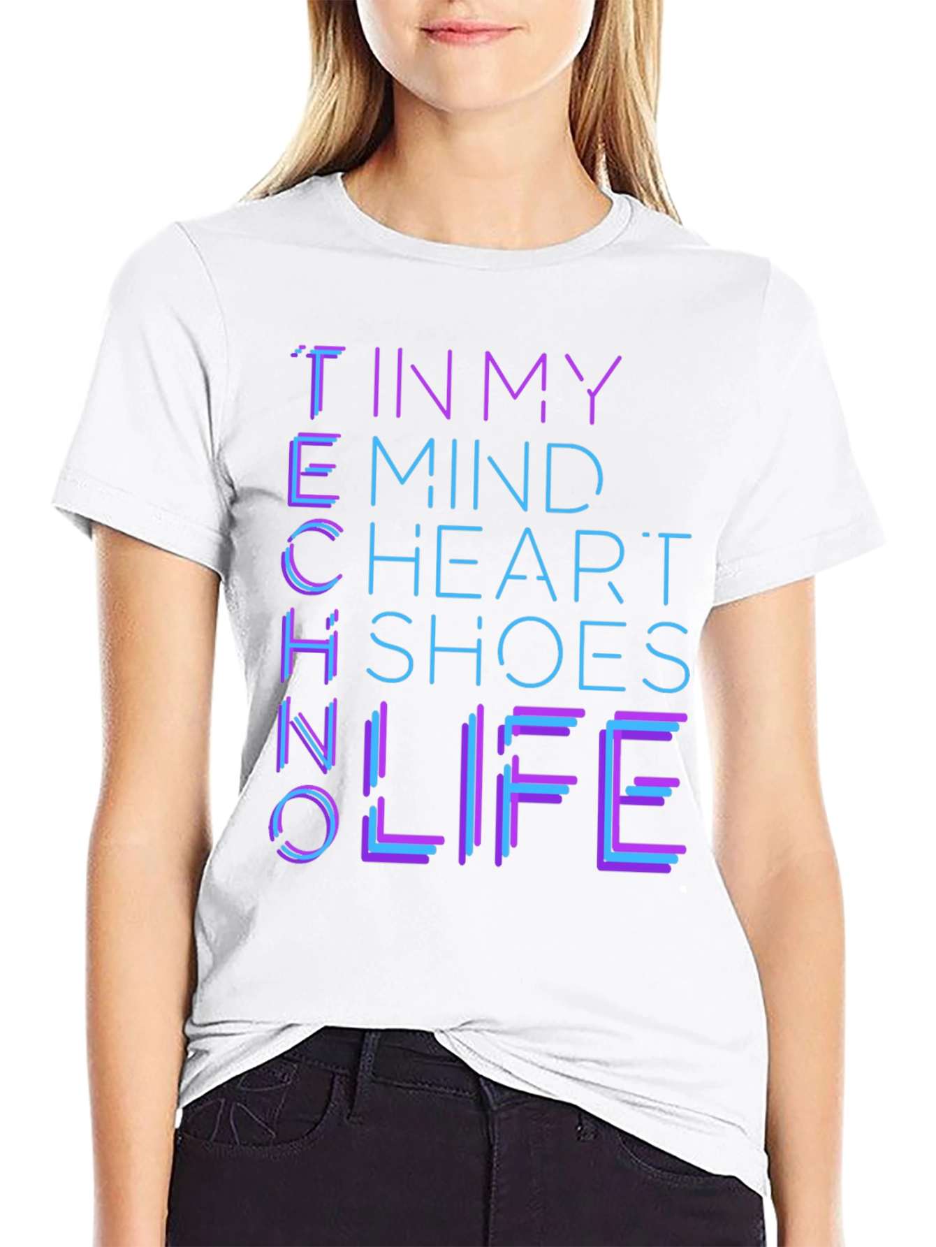 Black Techno Mind Heart Shoes Life Graphic Tee - Black view 9