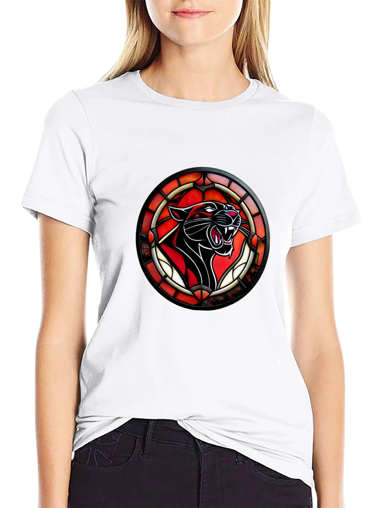 Black Stained Glass Panther T-Shirt - Bold Graphic Tee view 9