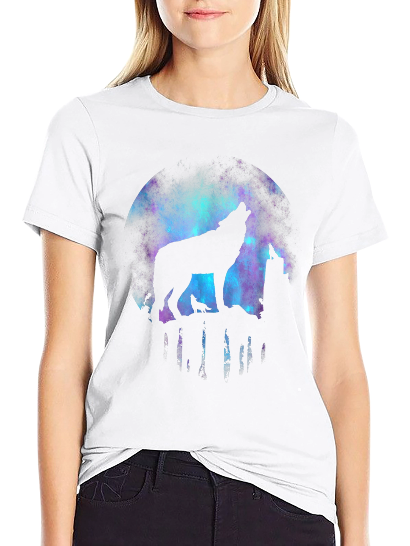 Black Wolf Howling Galaxy Graphic Tee - Black view 9