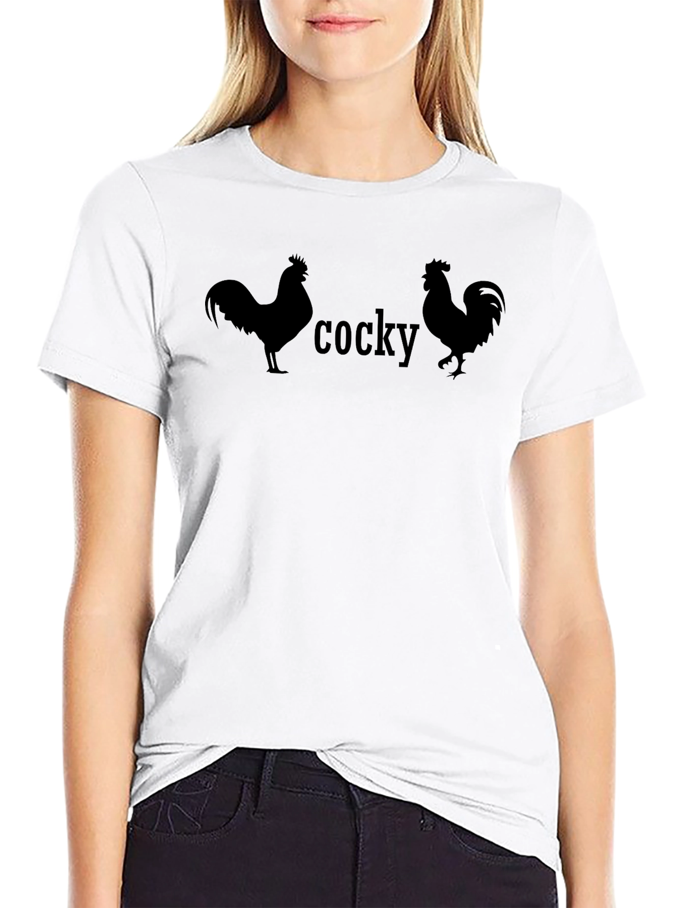 Black Cocky Rooster Graphic Tee - Funny Humor view 9
