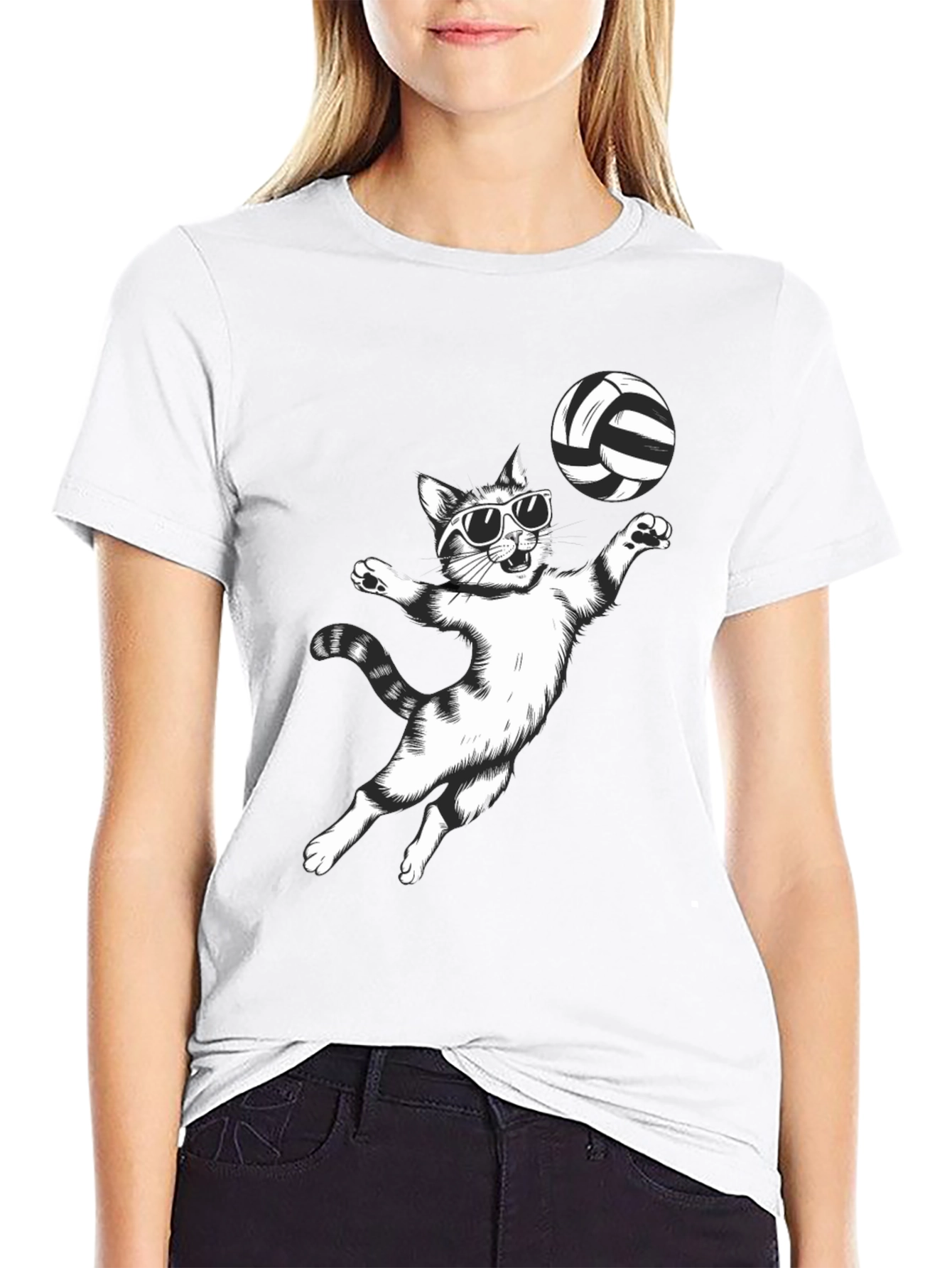 Black Volleyball Cat Graphic Tee - Funny T-Shirt view 9