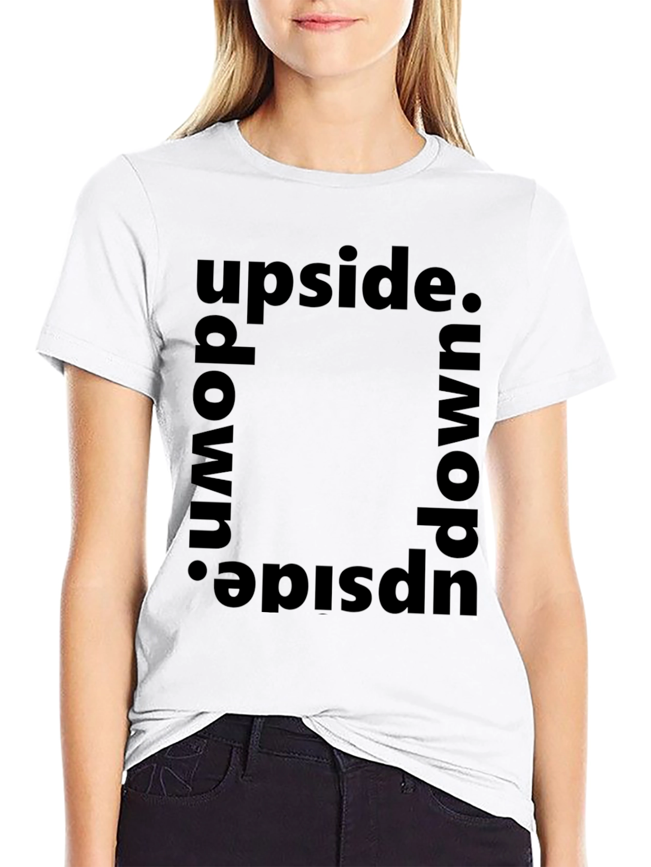 Black Upside Down Graphic Tee - Trendy Statement Shirt view 9