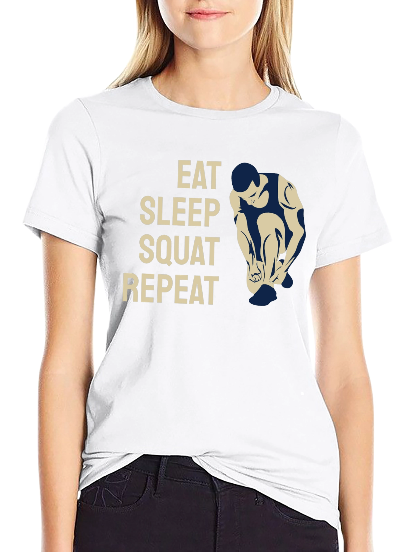 Black Eat Sleep Squat Repeat Gym Workout T-Shirt view 9