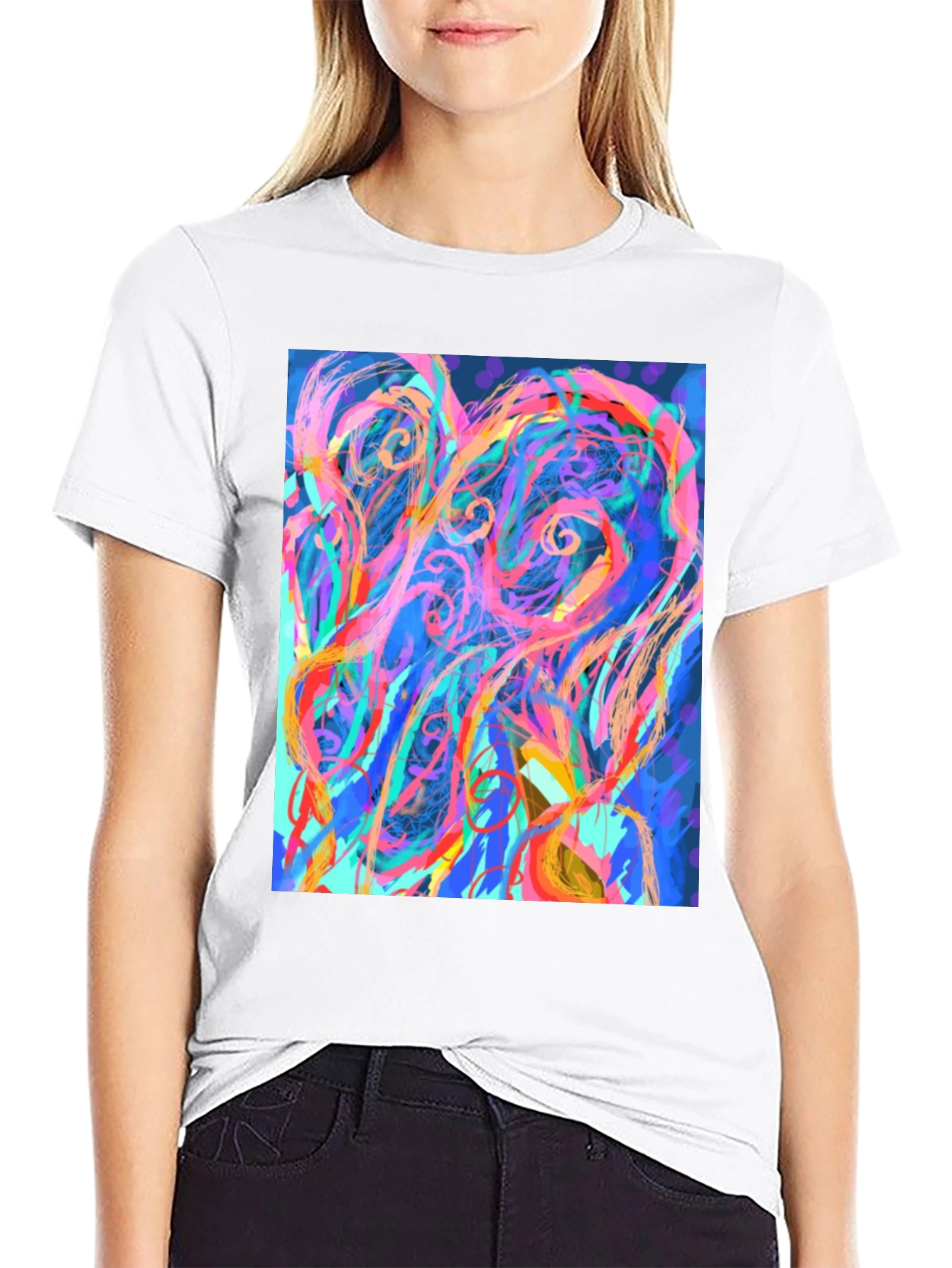 Black Abstract Art Graphic Print Black T-Shirt view 9