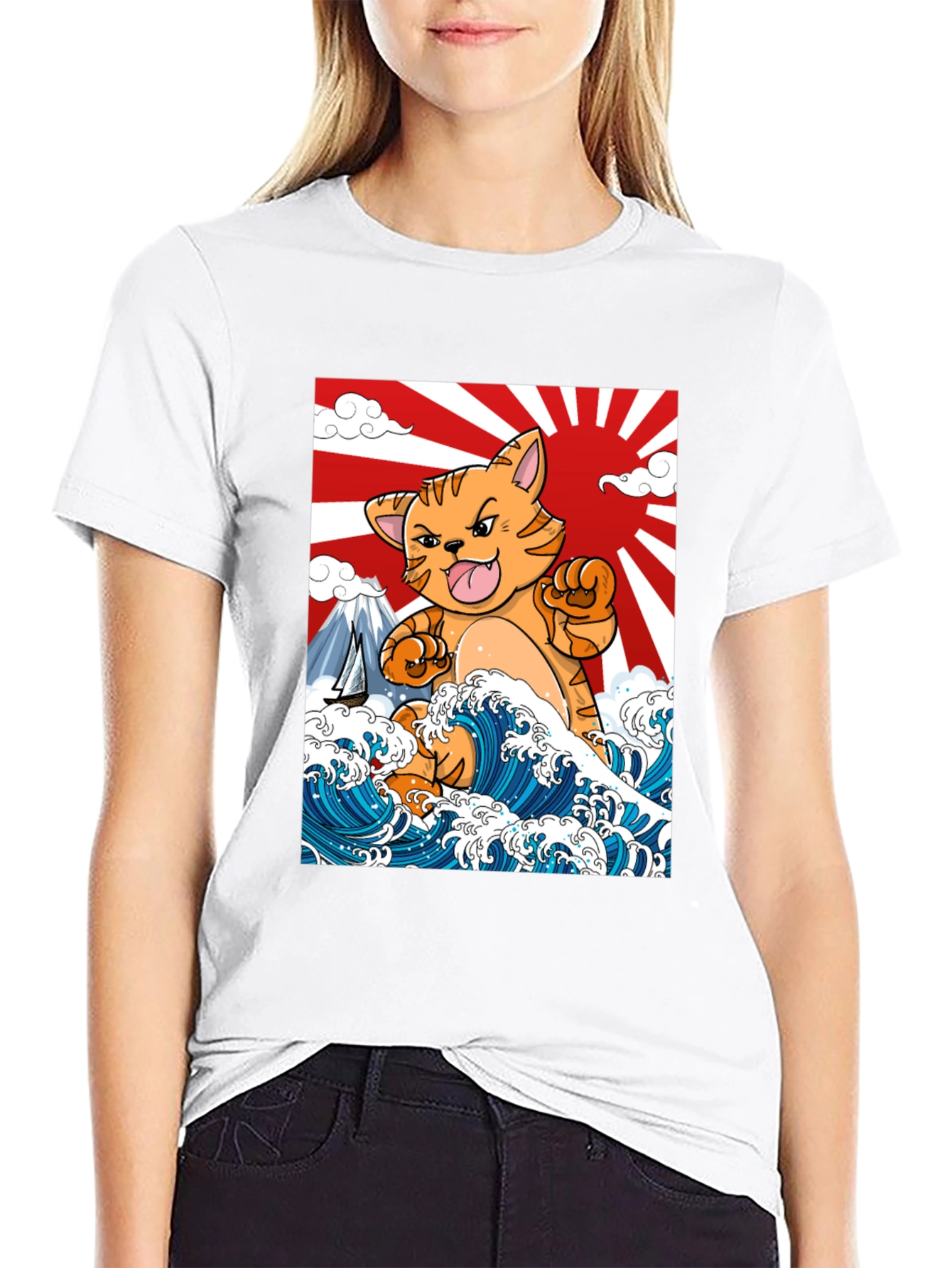 Black Kaiju Cat T-Shirt - Japanese Wave Art view 9