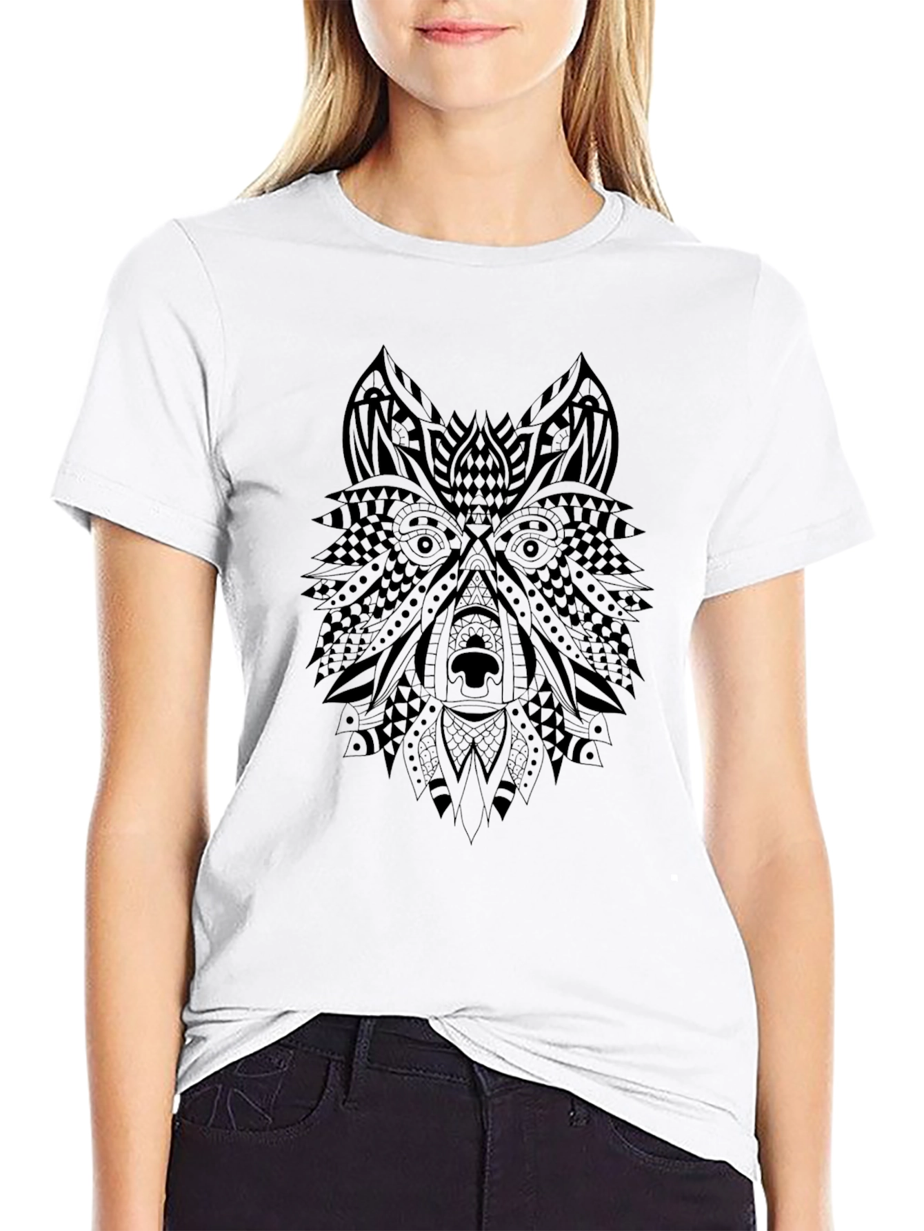 Black Wolf Graphic Print Black T-Shirt view 9