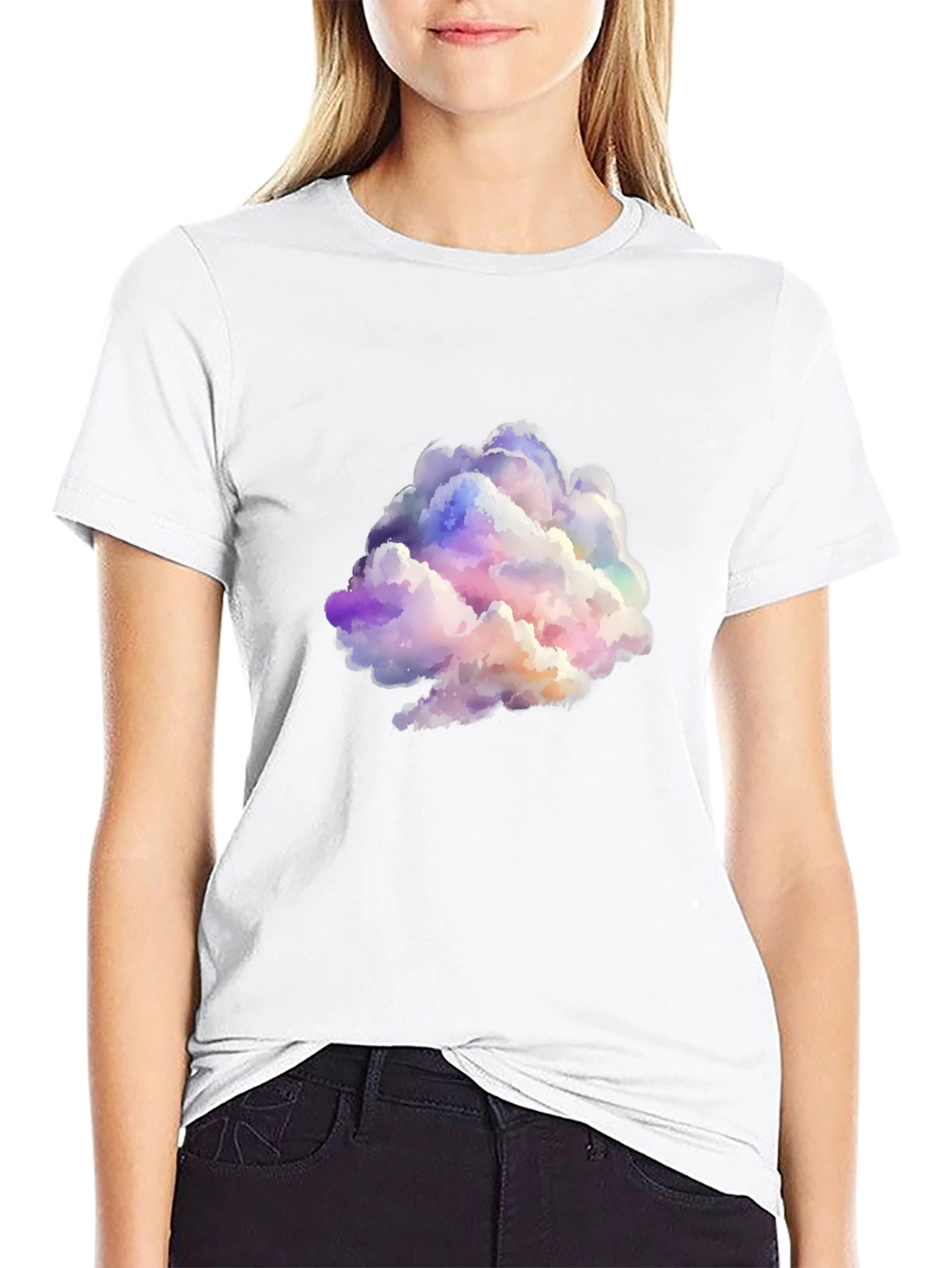 Black Colorful Cloud Graphic Black T-Shirt view 9