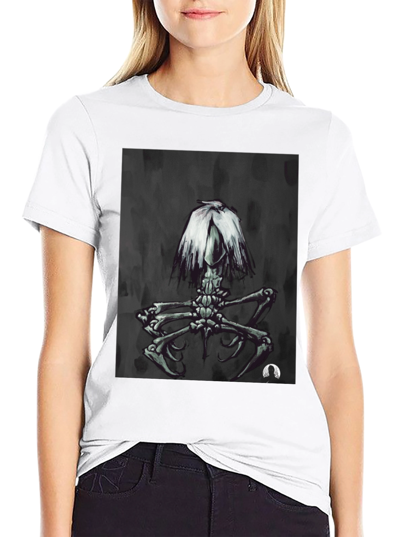 Black Dark Surreal Skeleton Art T-Shirt view 9