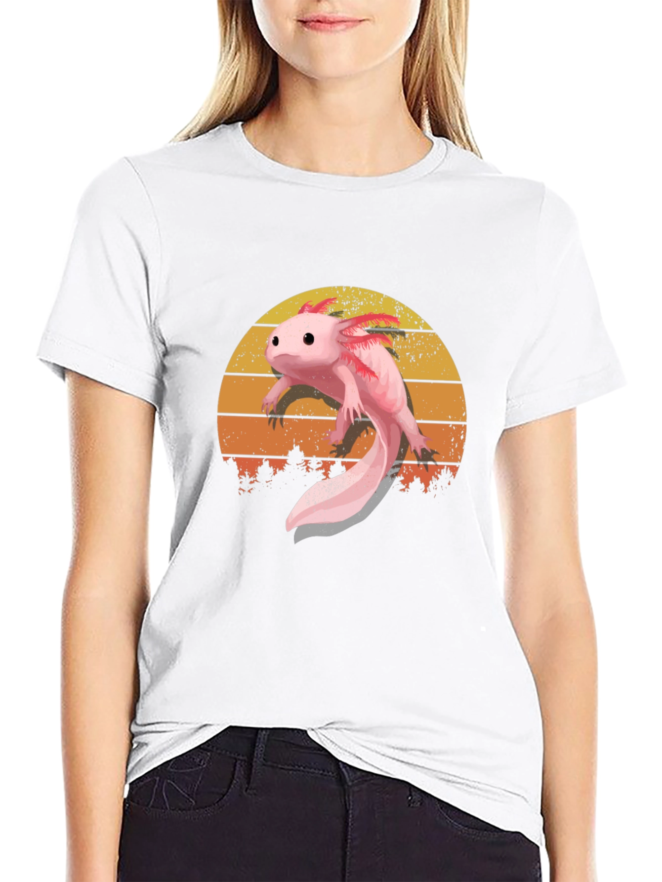 Black Axolotl Sunset Graphic Tee - Black Cotton T-Shirt view 9