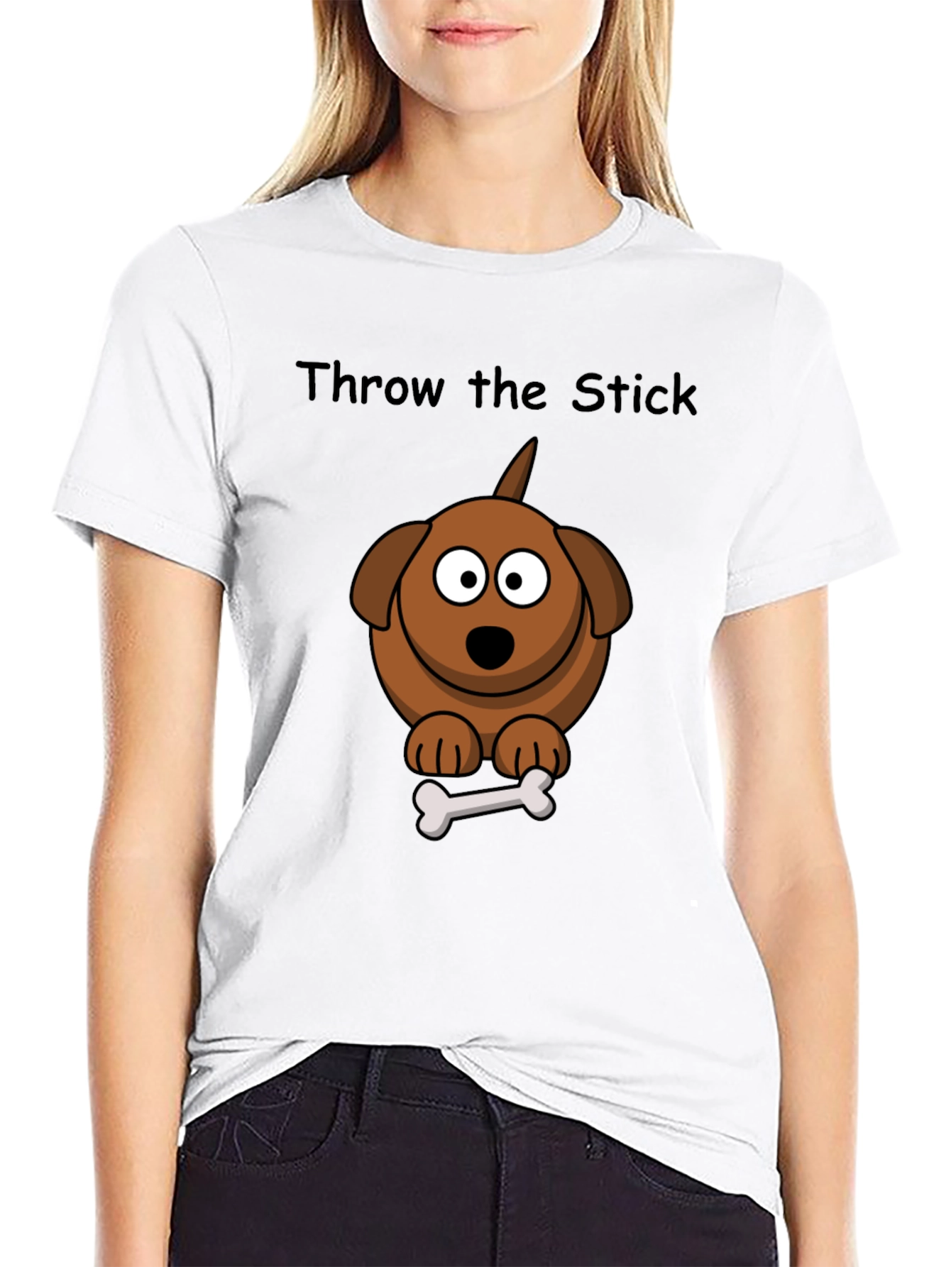 Black Throw the Stick Dog Cartoon T-Shirt - Playful Graphic Tee view 9