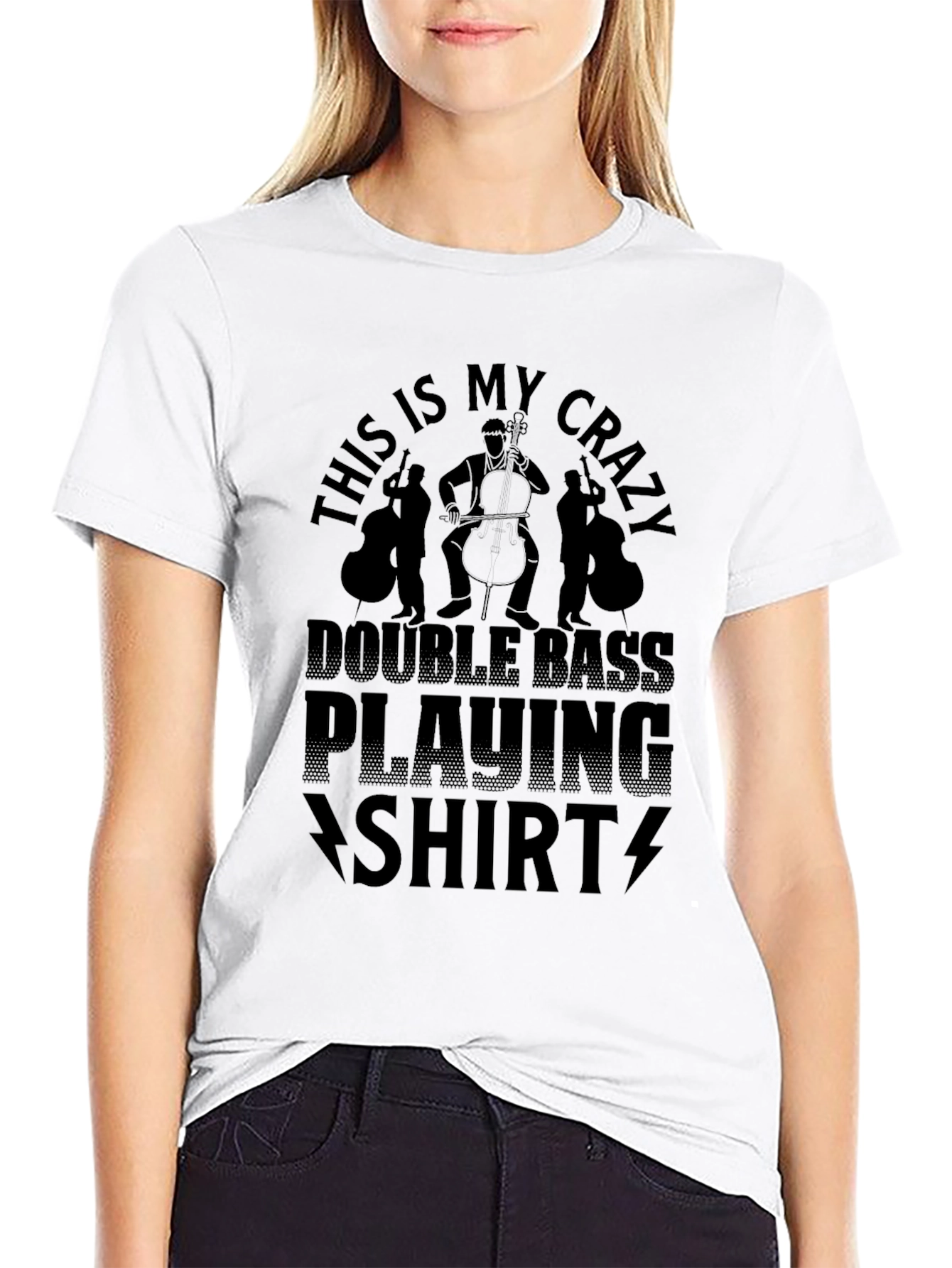 Black Crazy Double Bass Playing Shirt - Musician Tee view 9