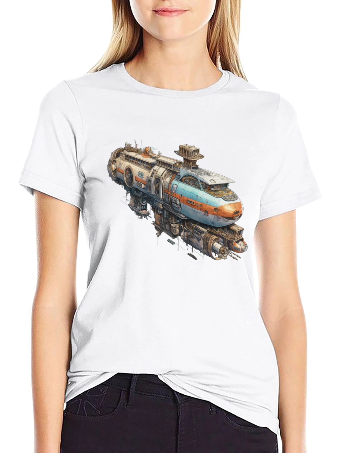 Black Futuristic Train Graphic Tee - Sci-Fi Style view 9