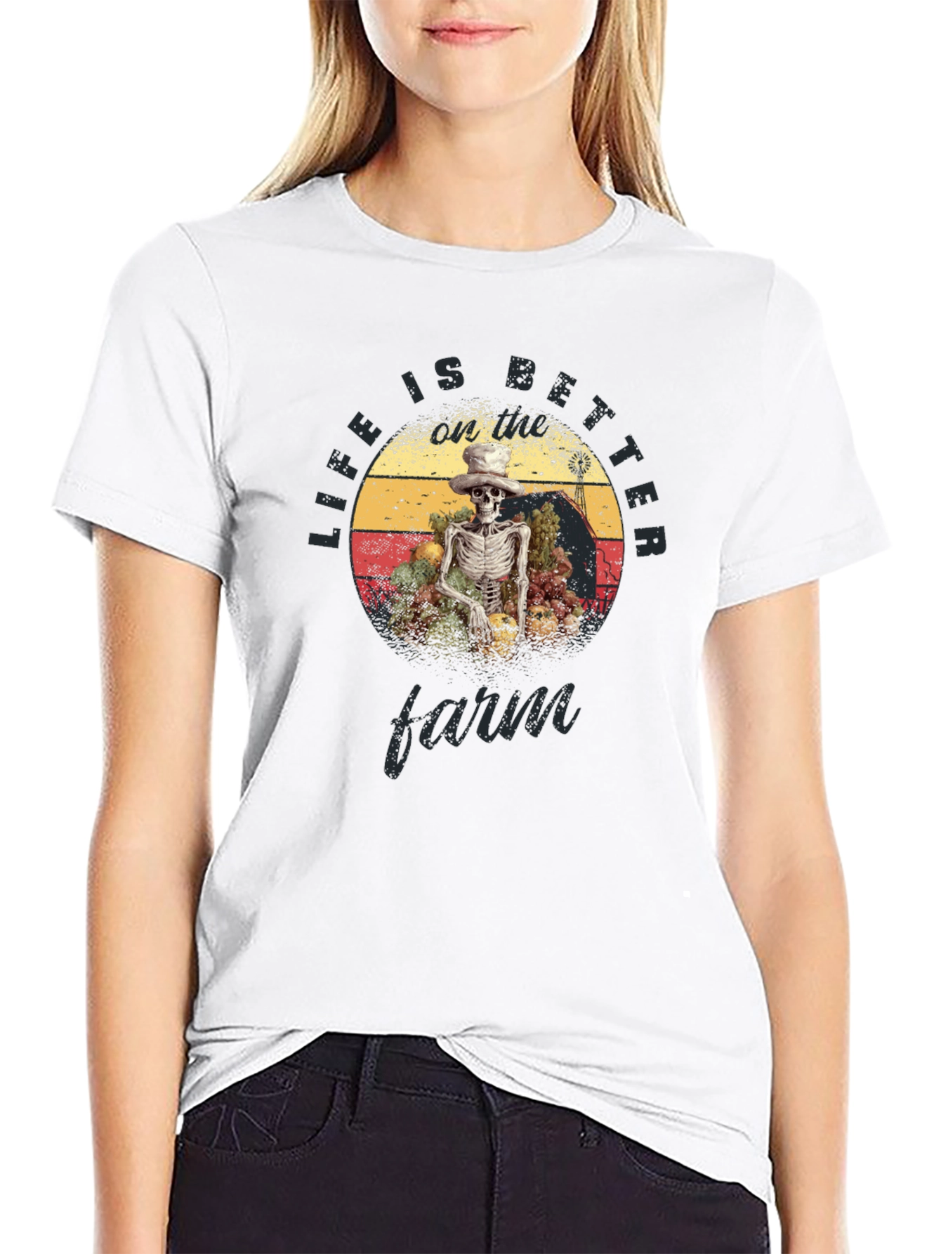Black Life Is Better Farm T-Shirt - Skeleton Farmer Graphic Tee view 9