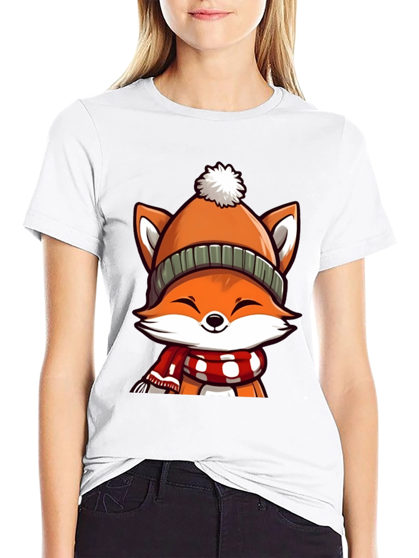 Black Winter Fox Graphic Tee - Cute Cartoon Animal Shirt view 9
