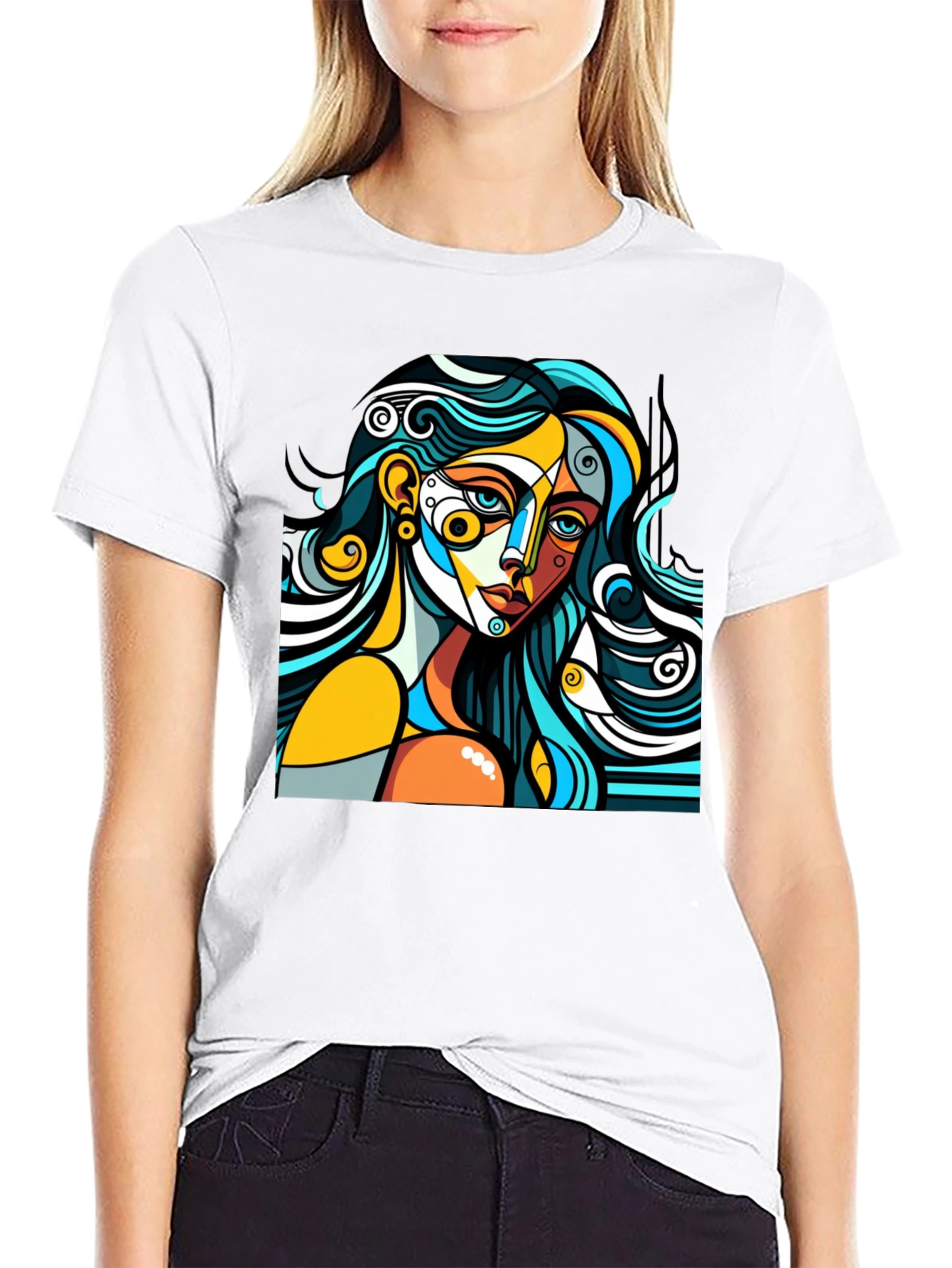 Black Abstract Art Woman Graphic Tee - Modern Style view 9