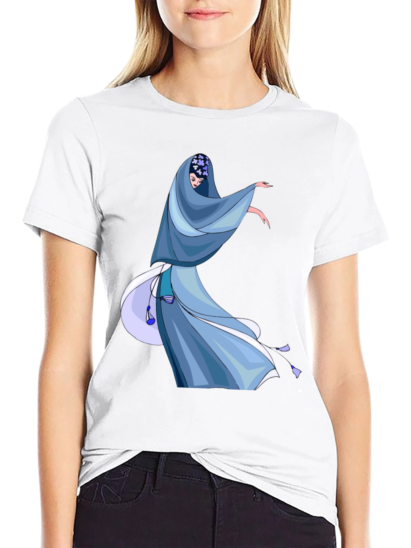 Black Elegant Blue Dress Graphic T-Shirt view 9