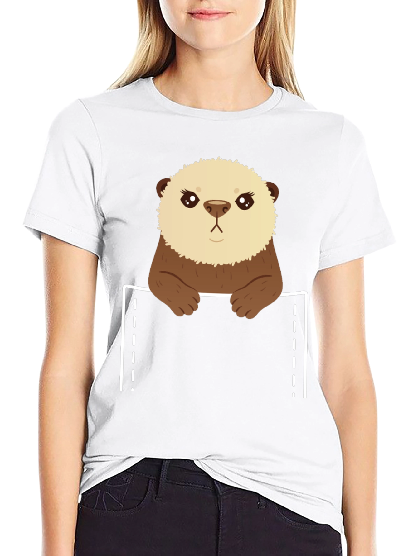 Black Otter Pocket T-Shirt - Cute Animal Tee view 9