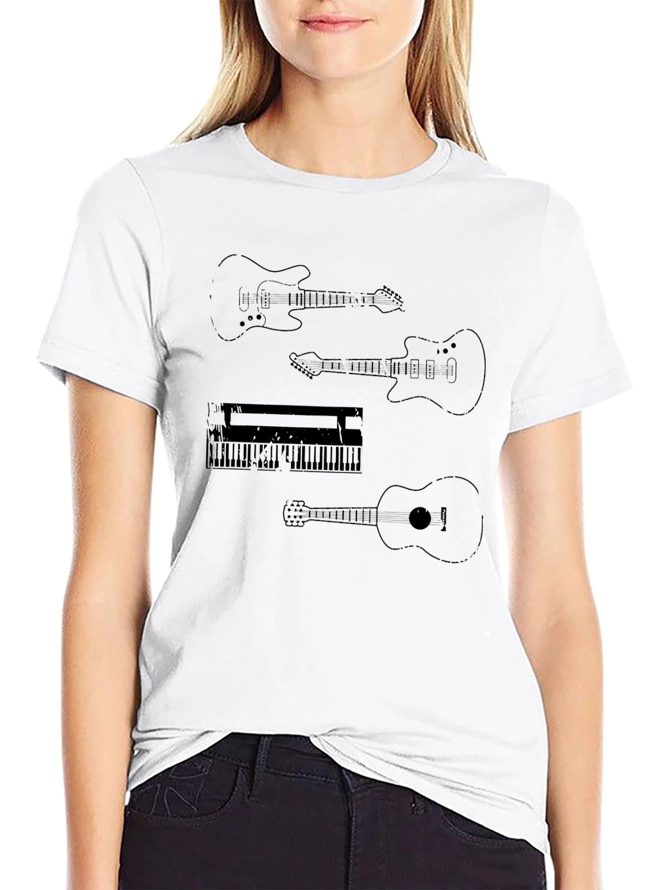 Black Music Instrument T-Shirt: Guitar & Keyboard Design view 9