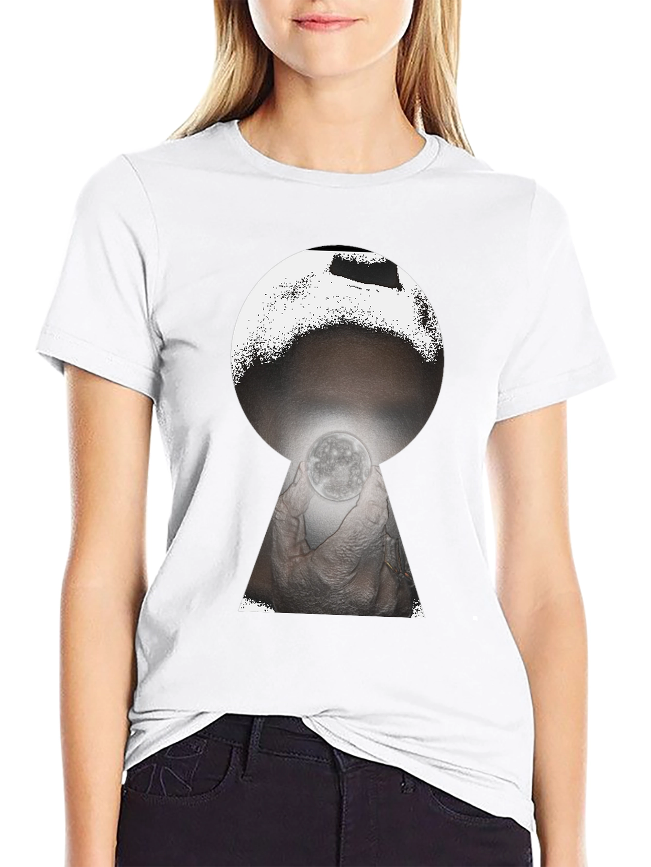 Black Mystic Moon Keyhole Graphic Tee - Black view 9
