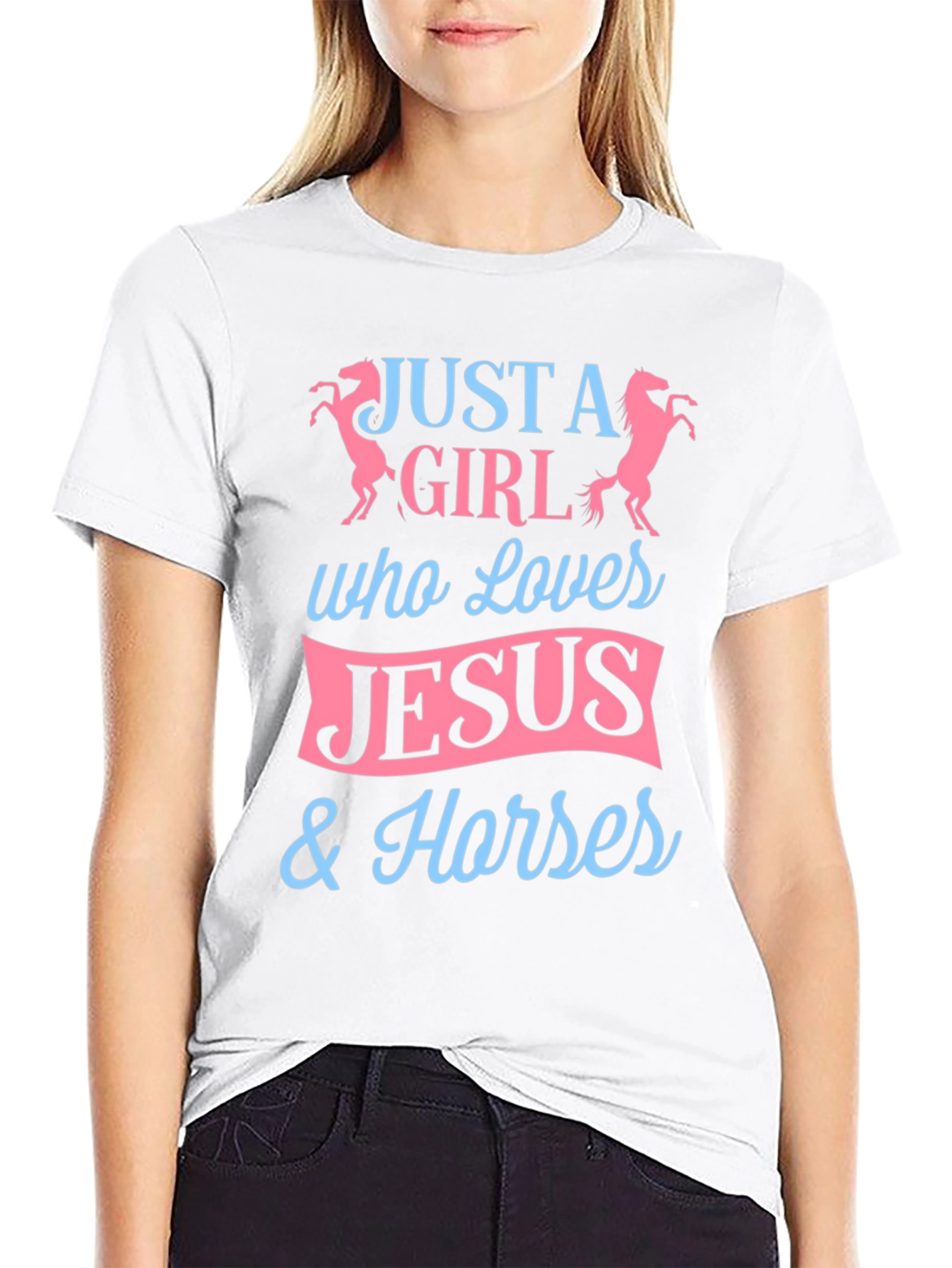 Black Just A Girl Who Loves Jesus and Horses Graphic Tee view 9