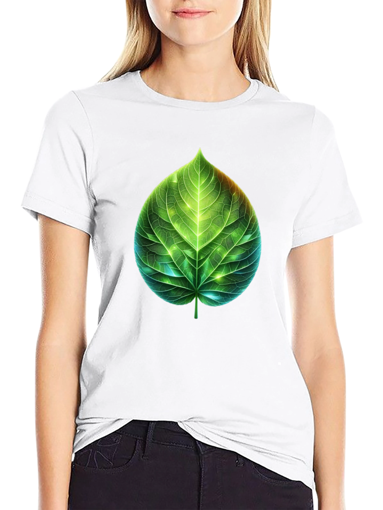 Black Leaf Design Graphic Tee - Nature Inspired T-Shirt view 9