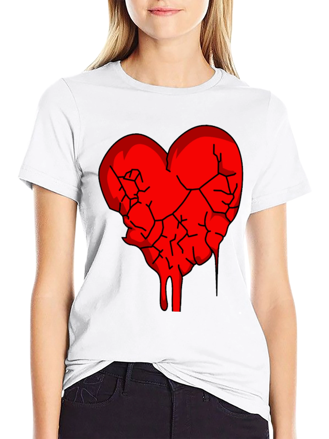 Black Broken Heart Graphic Tee - Black Cotton Blend view 9