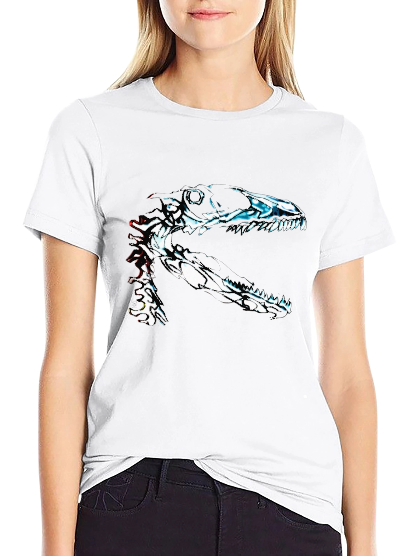 Black Dinosaur Skeleton Graphic Black T-Shirt view 9