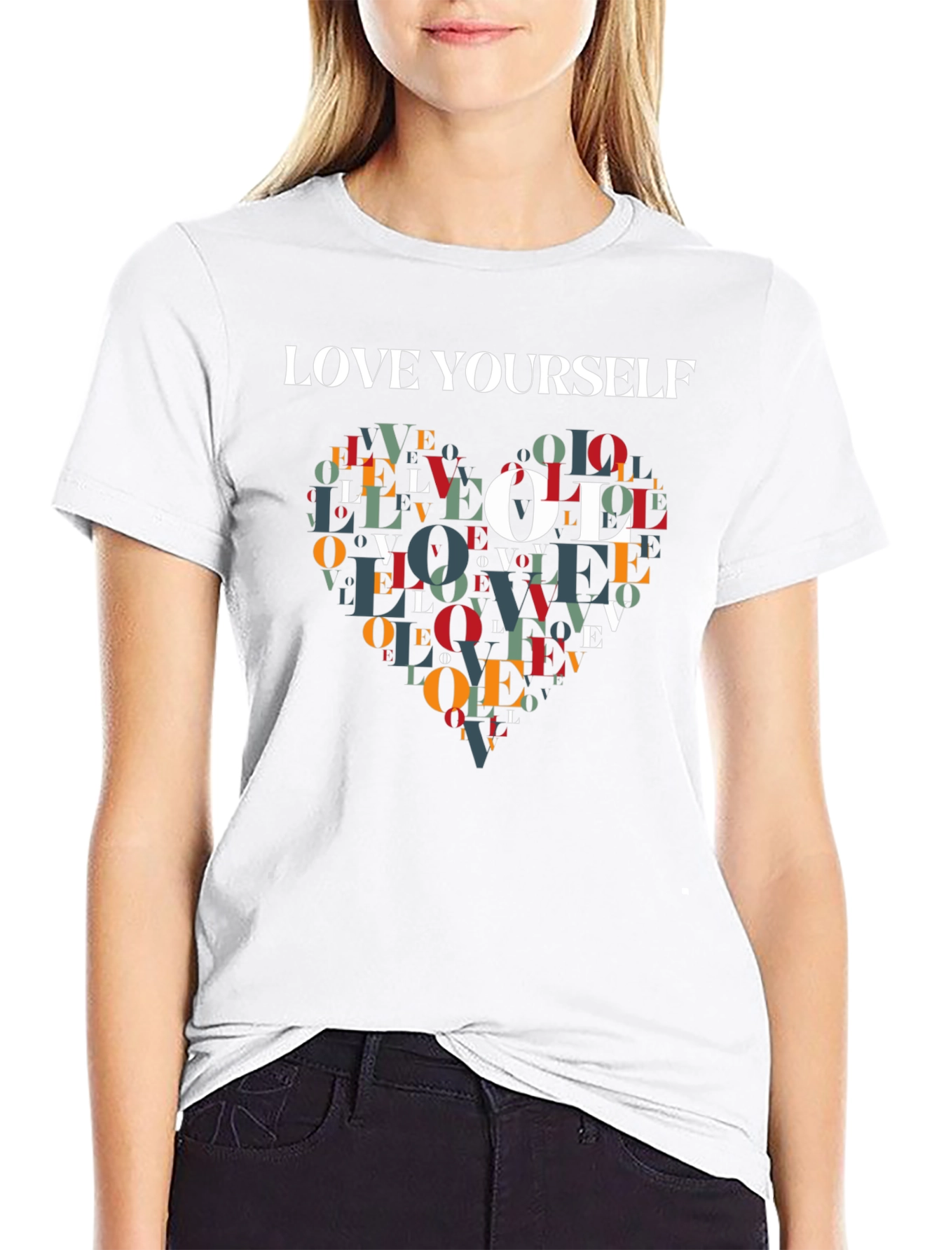 Love Yourself Heart Graphic Tee - Stylish Black T-Shirt - 9