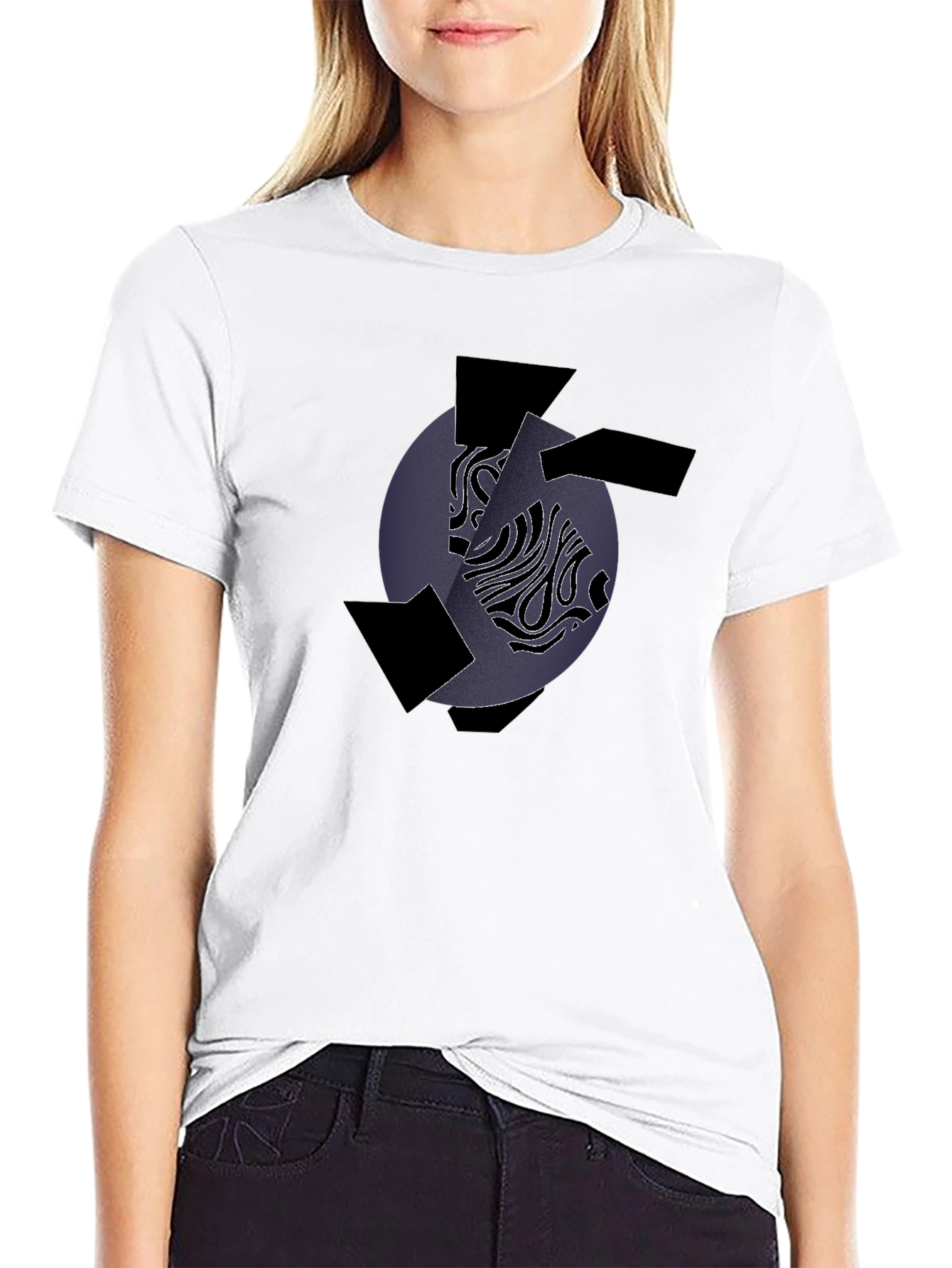 Black Abstract Graphic Print Crew Neck T-Shirt view 9