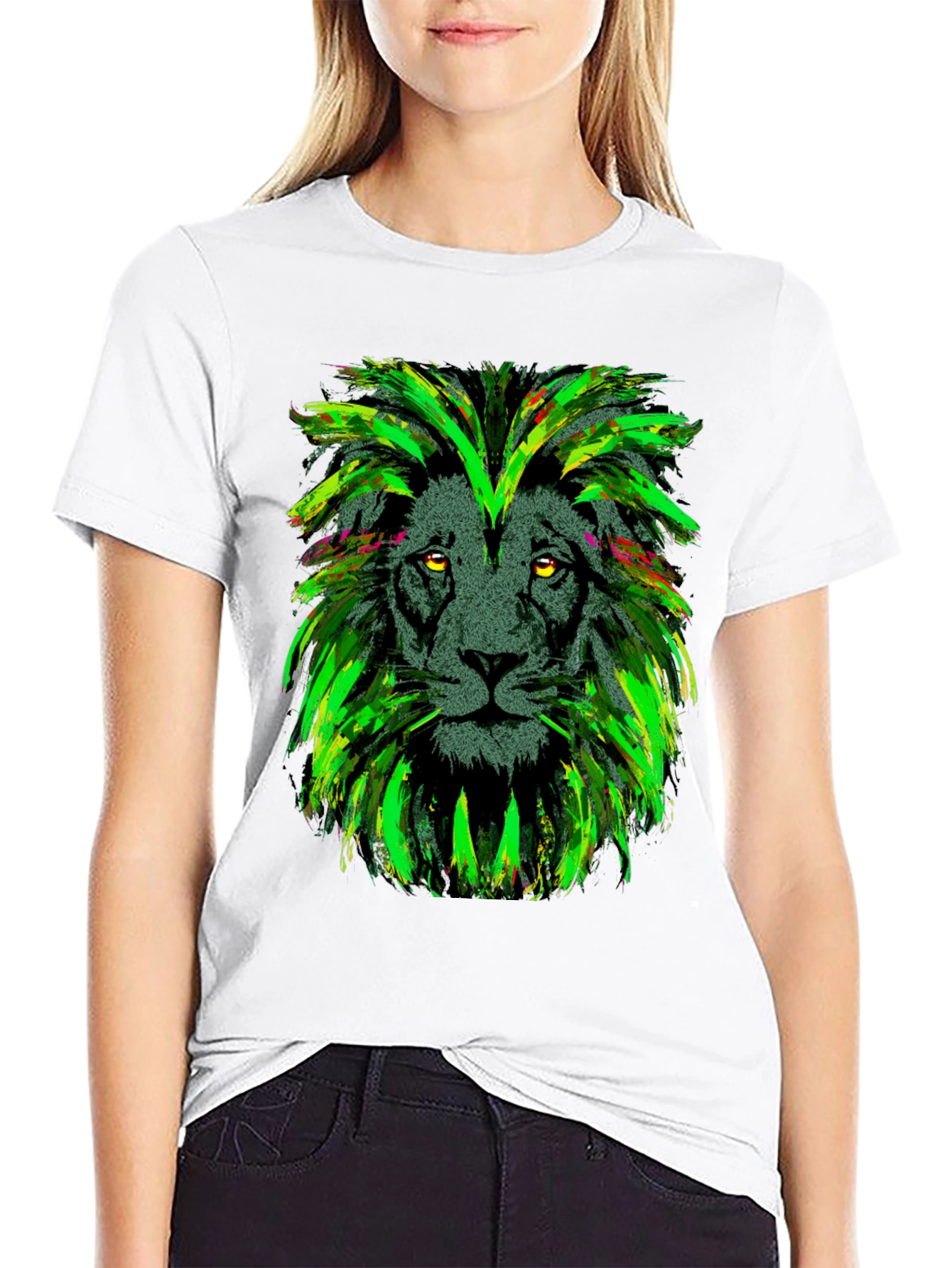 Black Lion Head Graphic Print Black T-Shirt view 9