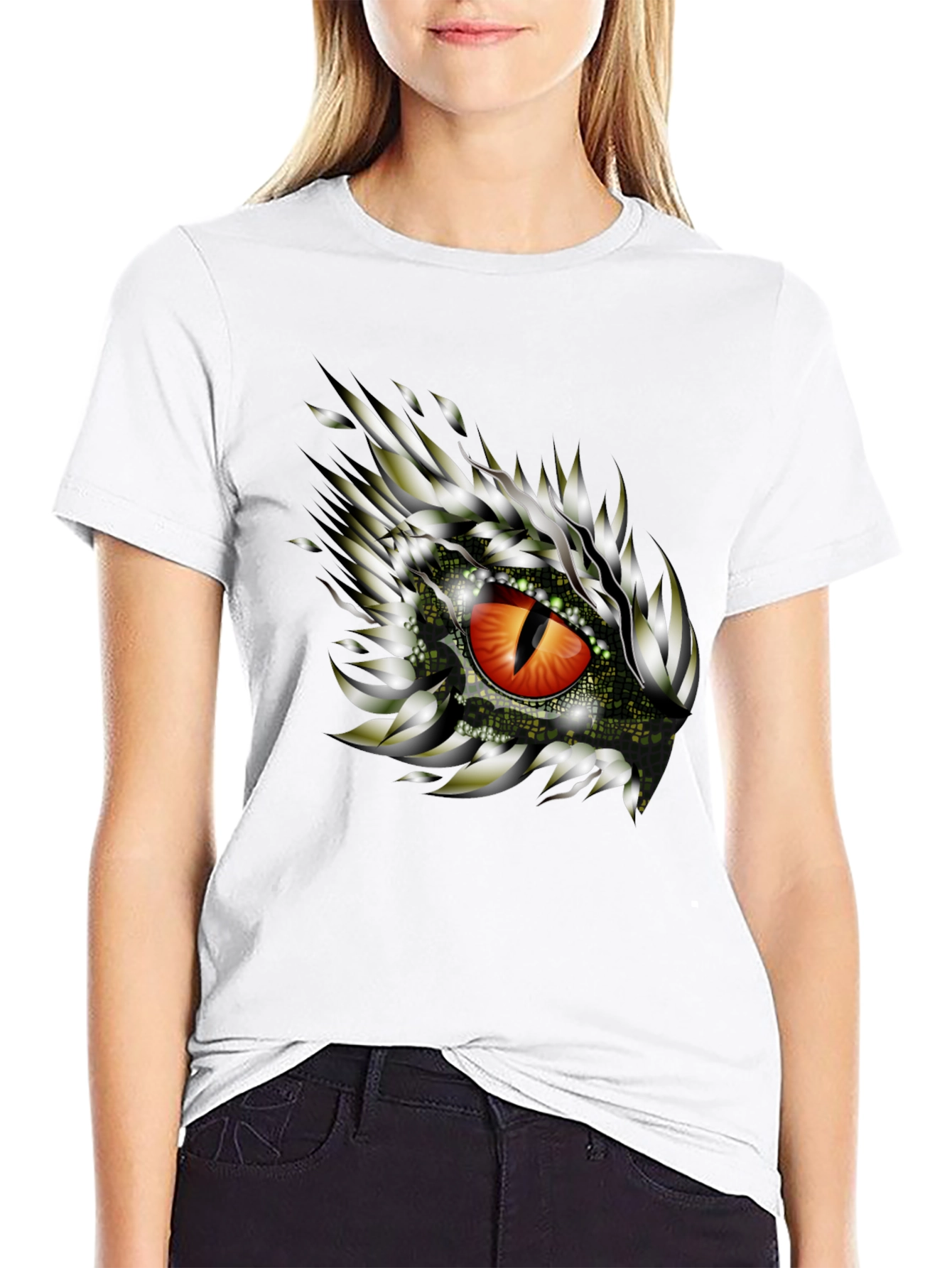Black Dragon Eye Graphic Print Black T-Shirt view 9