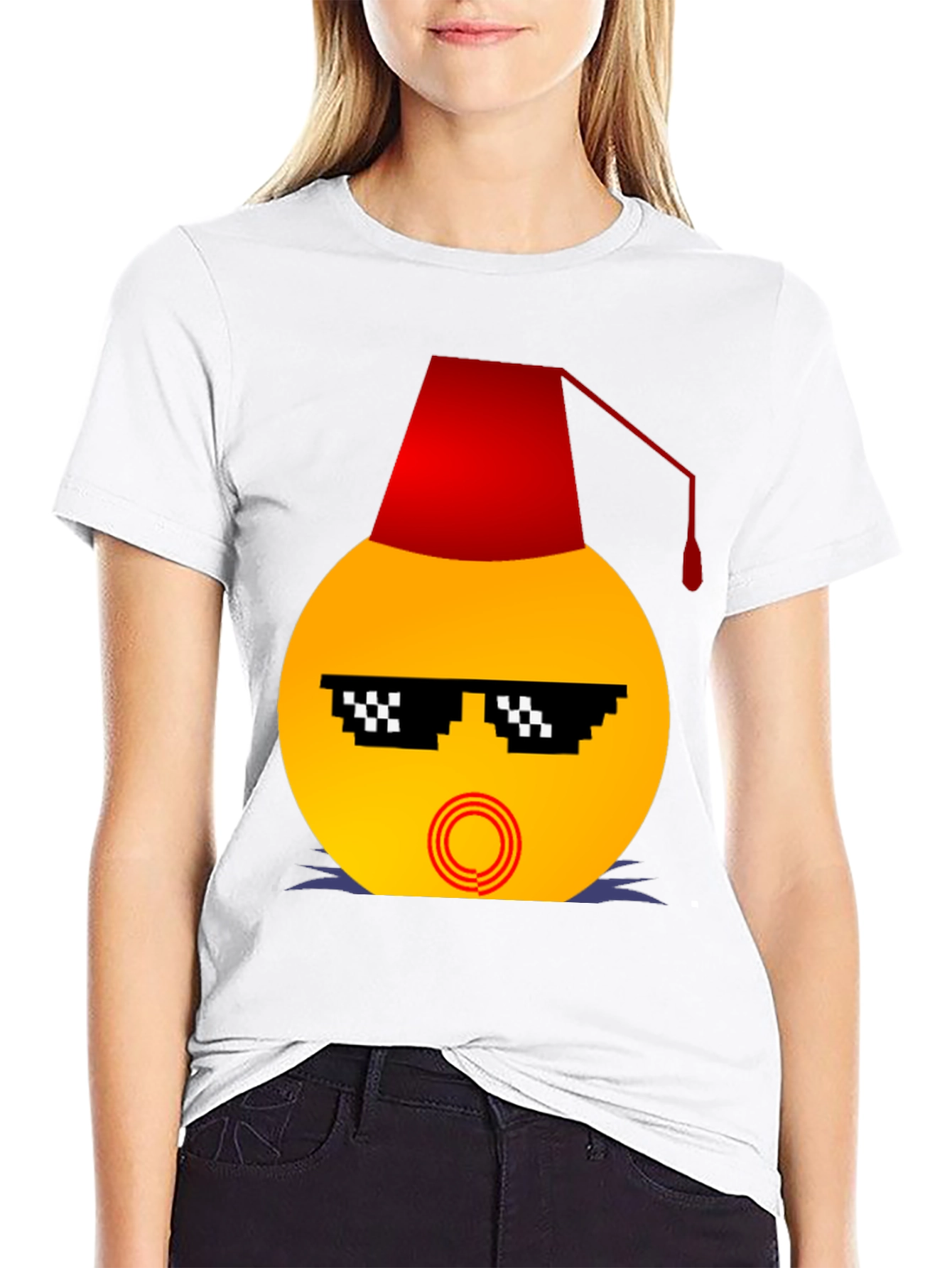Black Emoji Wearing a Fez Funny T-Shirt view 9
