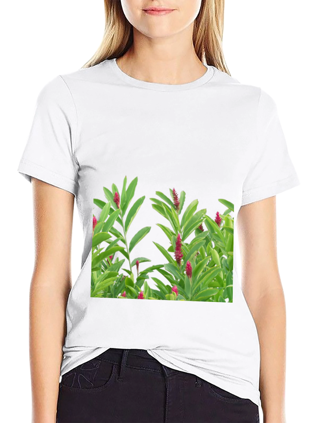 Black Tropical Plant Graphic Tee - Black Cotton Shirt view 9