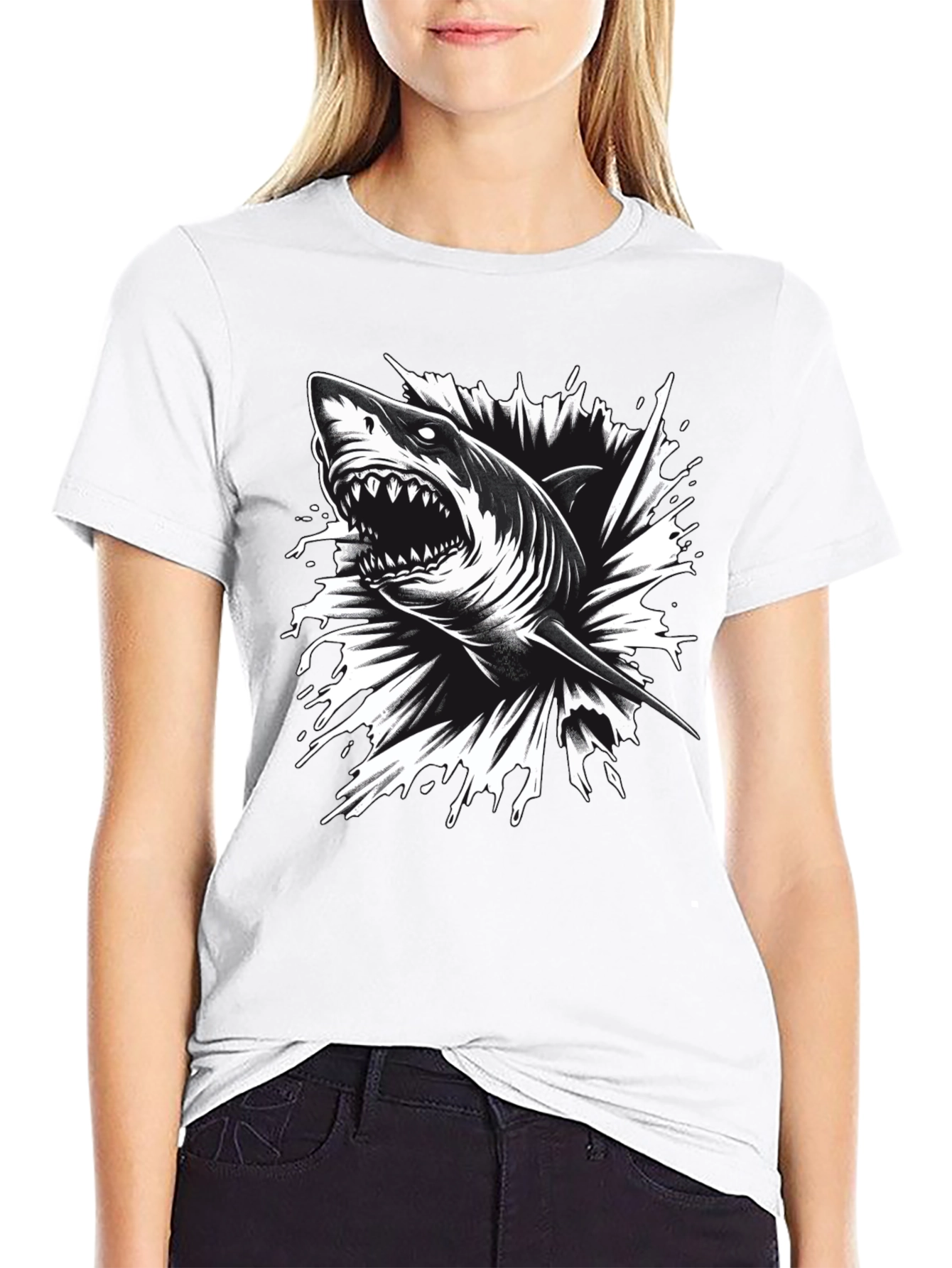 Black Men's Black Shark Graphic Tee - Bold & Edgy! view 9