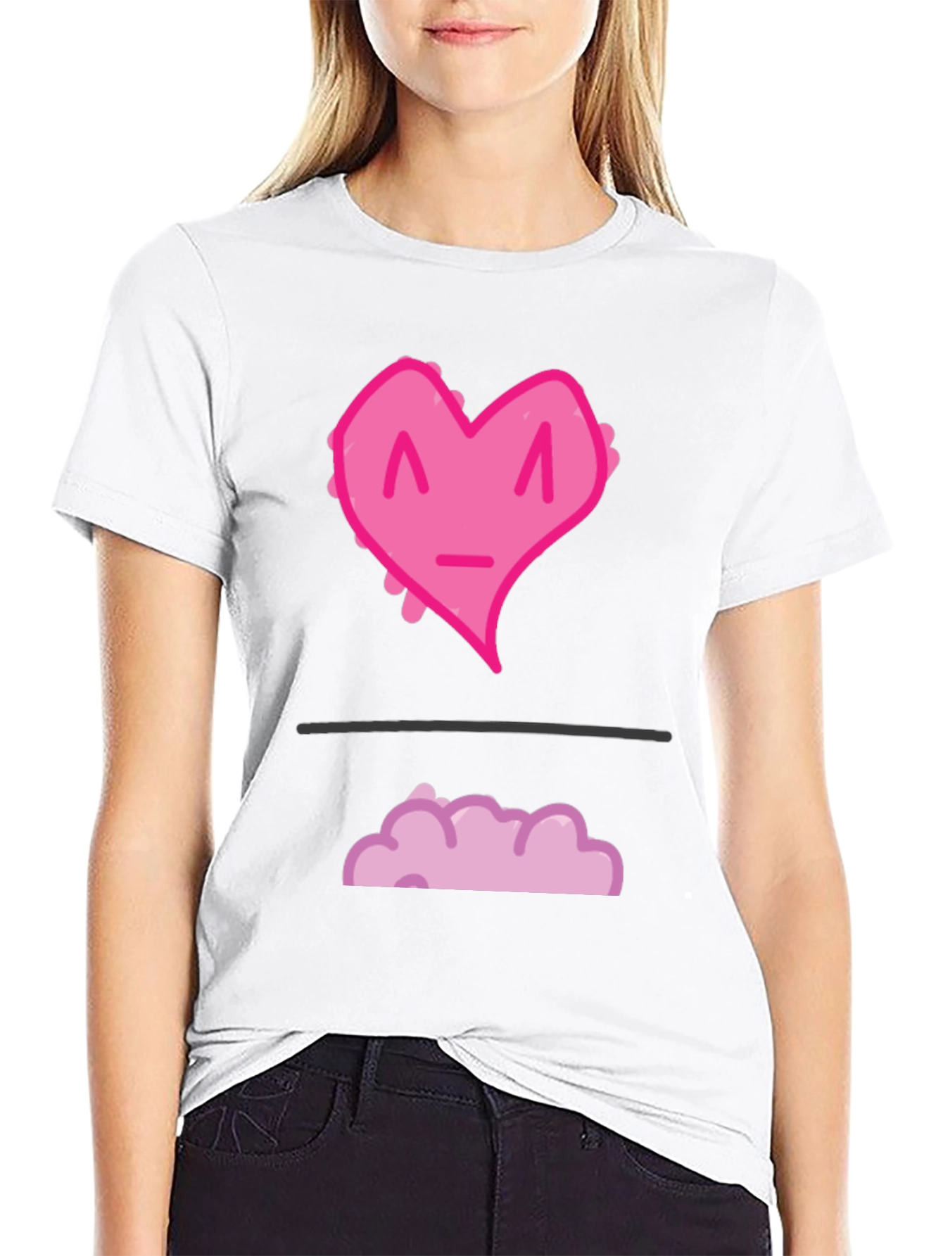 Black Funny Pink Heart Graphic T-Shirt - Black Casual Tee view 9