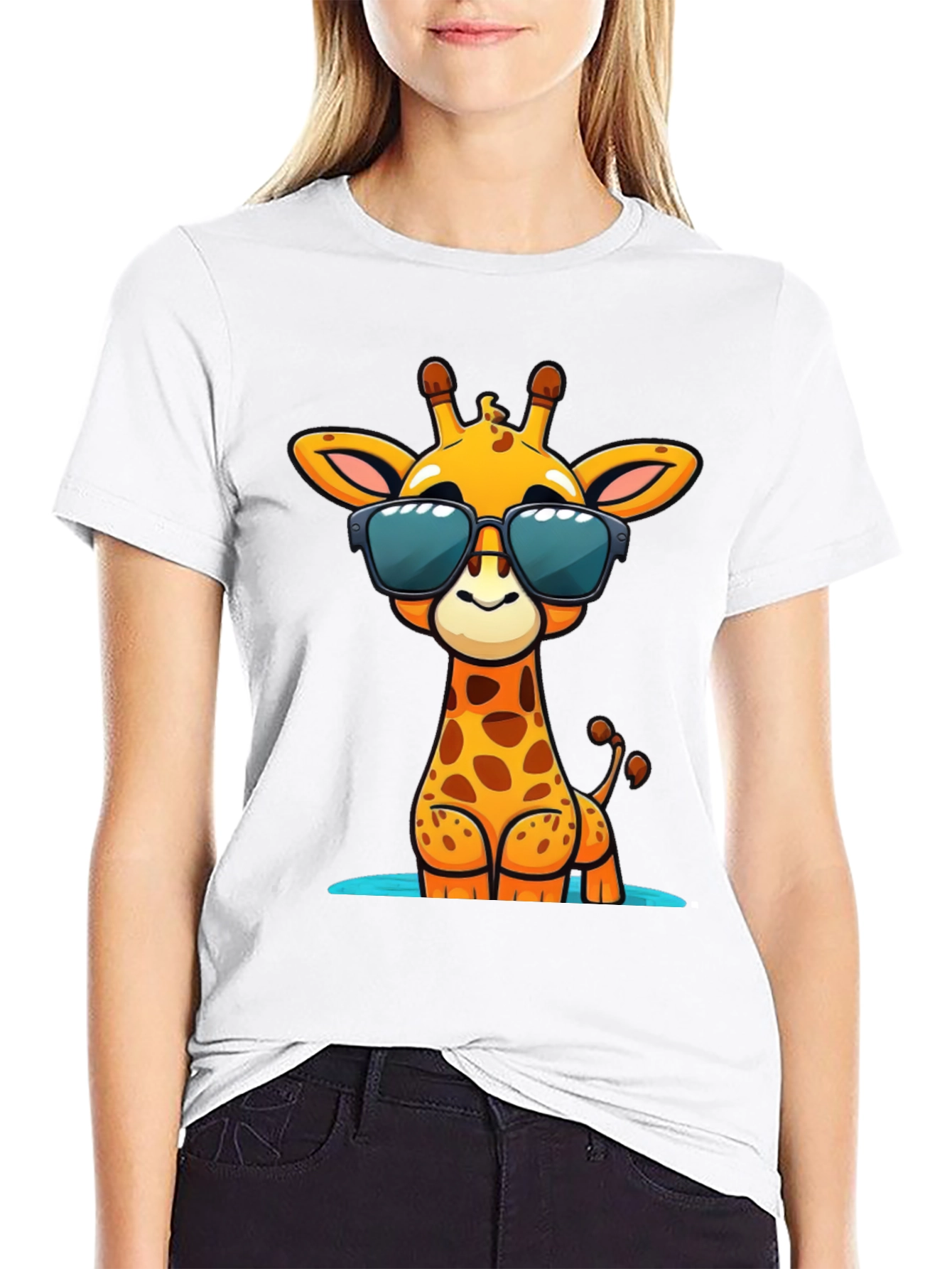 Black Cool Giraffe Graphic Tee - Black Cotton Shirt view 9