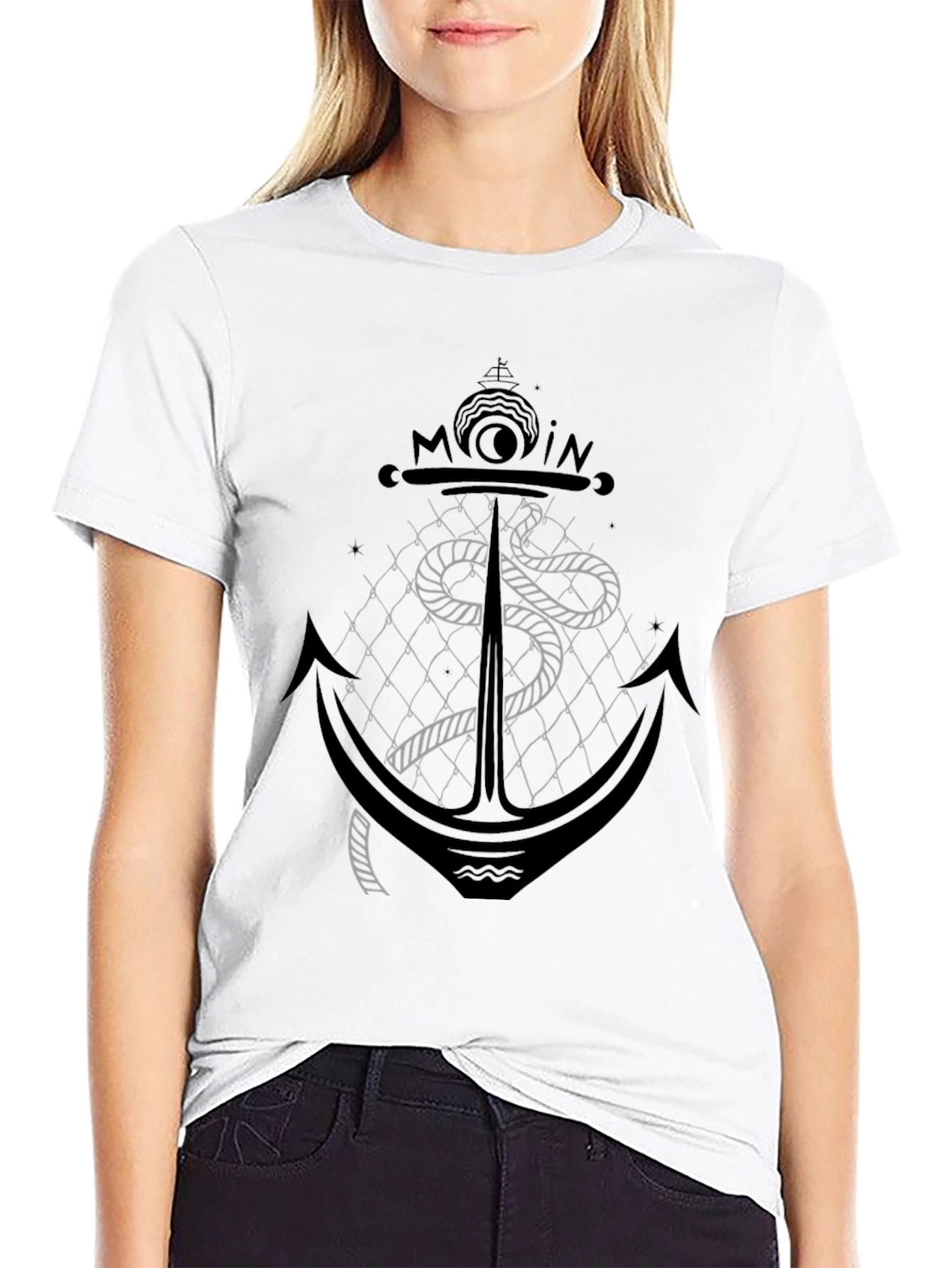 Black Anchor & Snake Graphic Tee - Black Cotton T-Shirt view 9