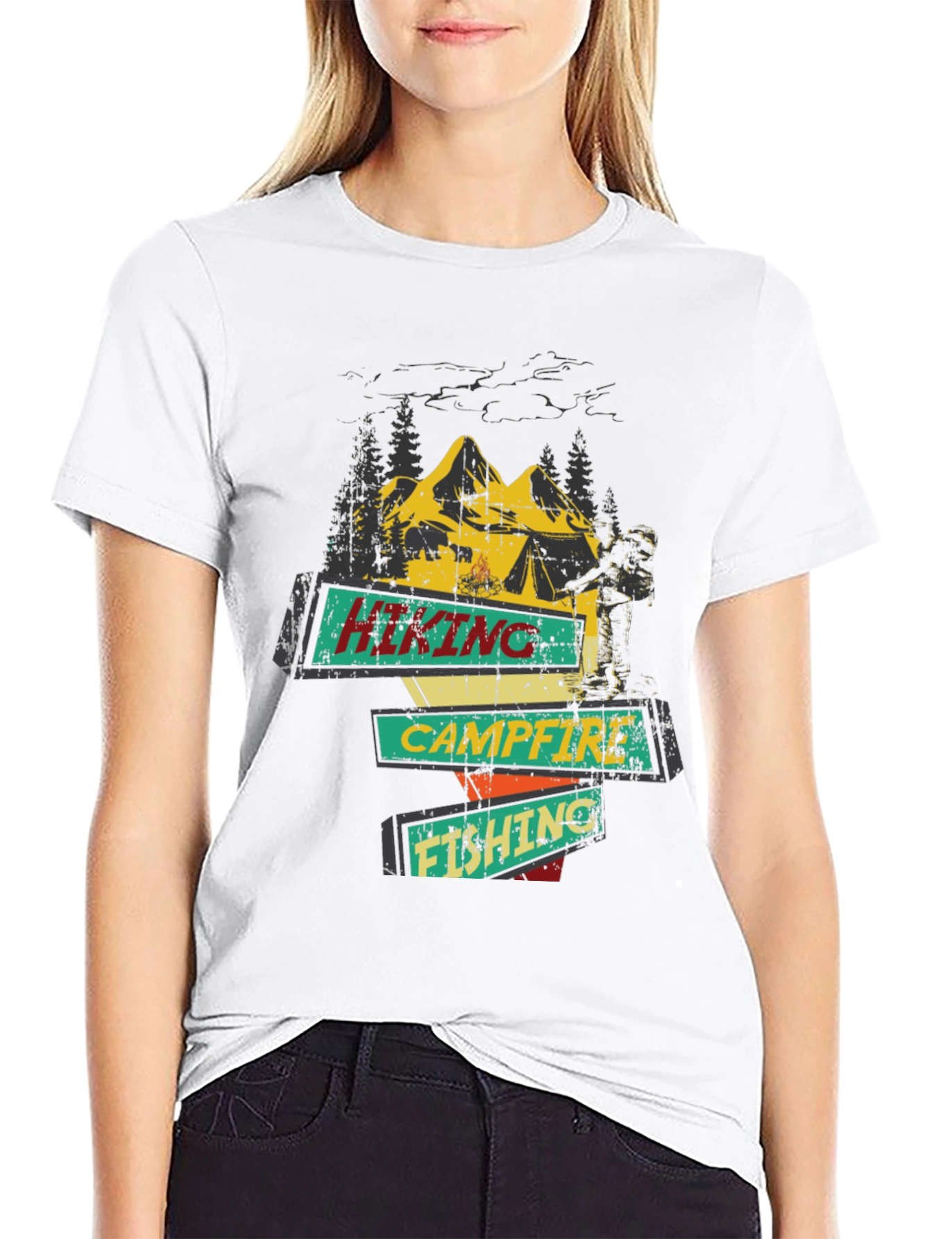 Black Hiking Campfire Fishing Graphic Tee view 9