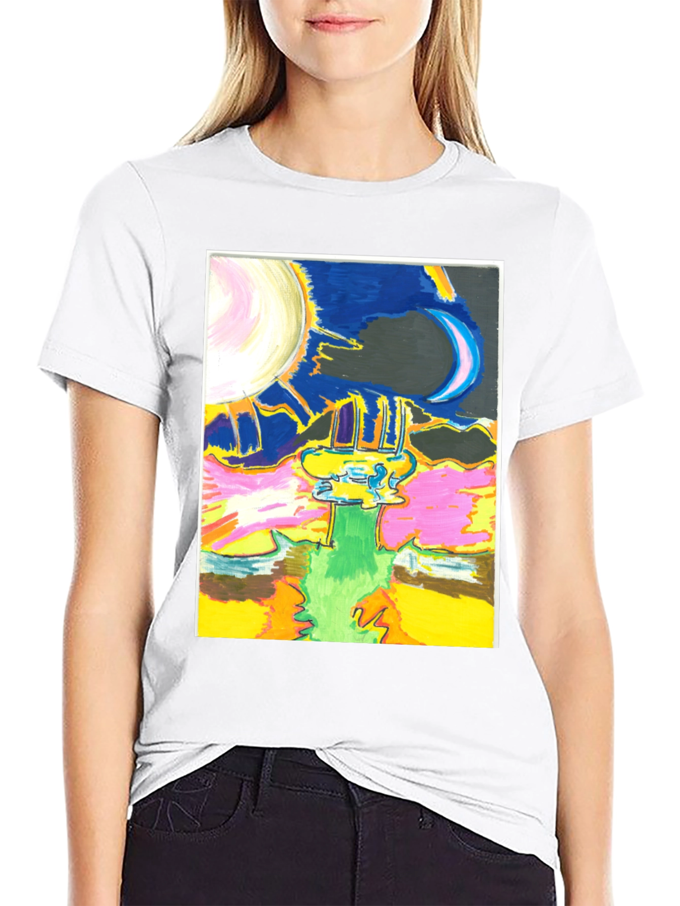 Black Artistic Moon & Sun Graphic Tee - Unique Design view 9